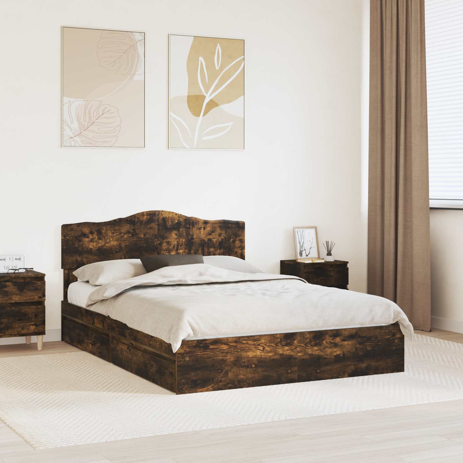 vidaXL Opslag bed met hoofdeinde Wit 200 x 200 cm Bewerkt hout