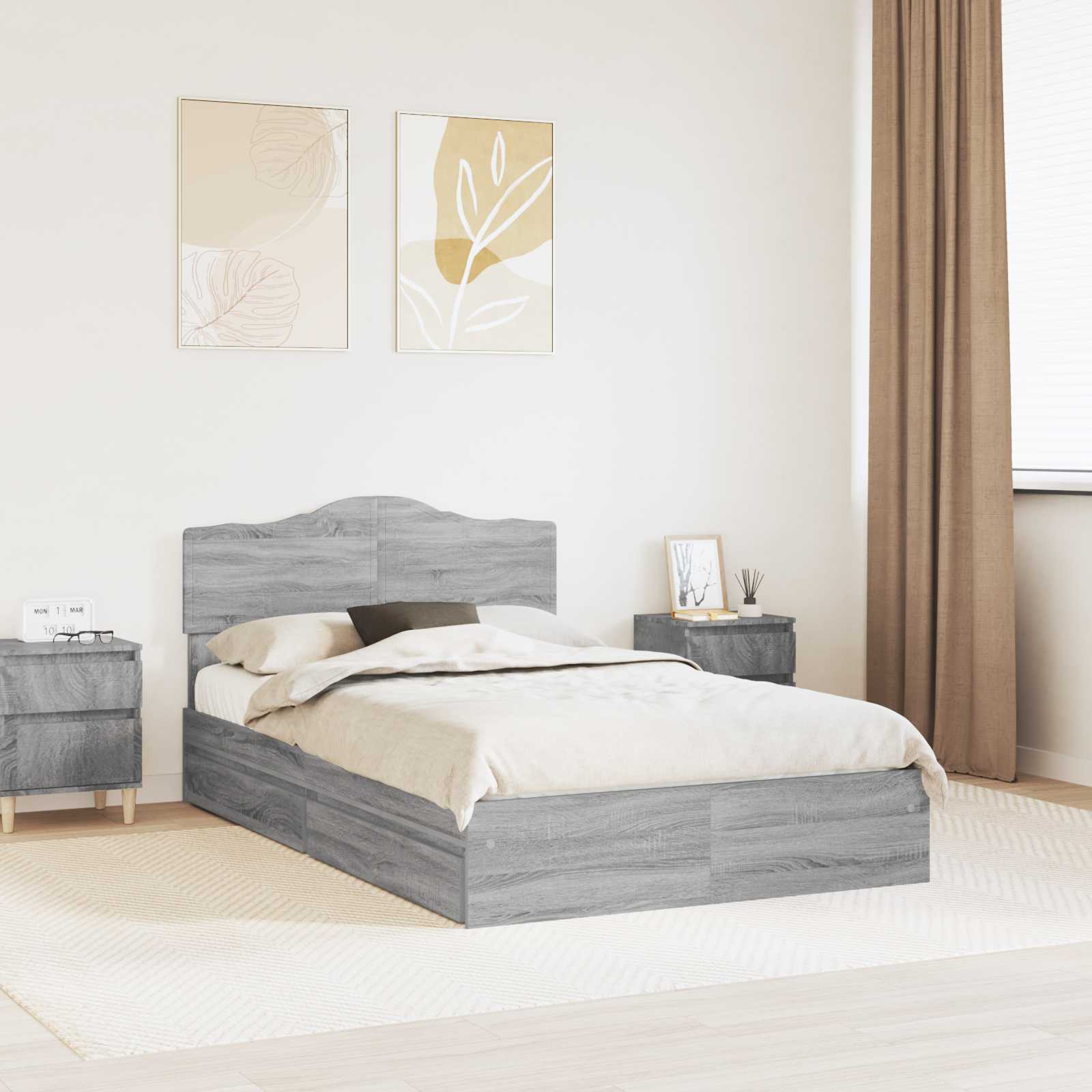 vidaXL Opslag bed met hoofdeinde Wit 200 x 200 cm Bewerkt hout