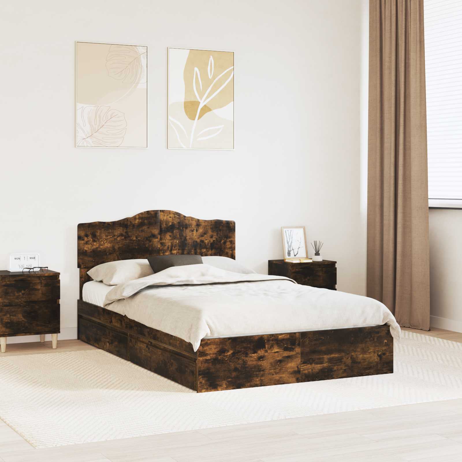 vidaXL Opslag bed met hoofdeinde Wit 200 x 200 cm Bewerkt hout