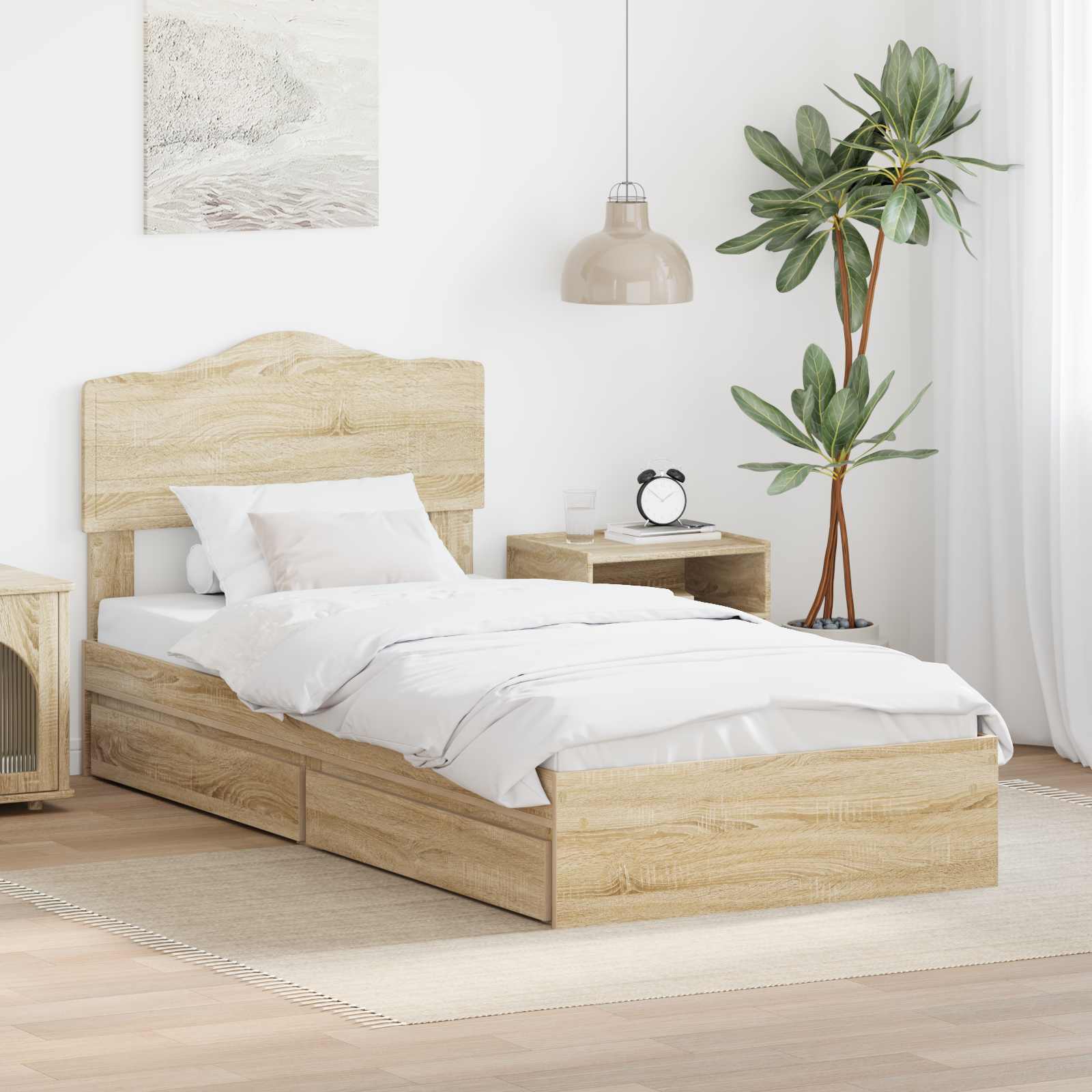 vidaXL Opslag bed met hoofdeinde Wit 200 x 200 cm Bewerkt hout