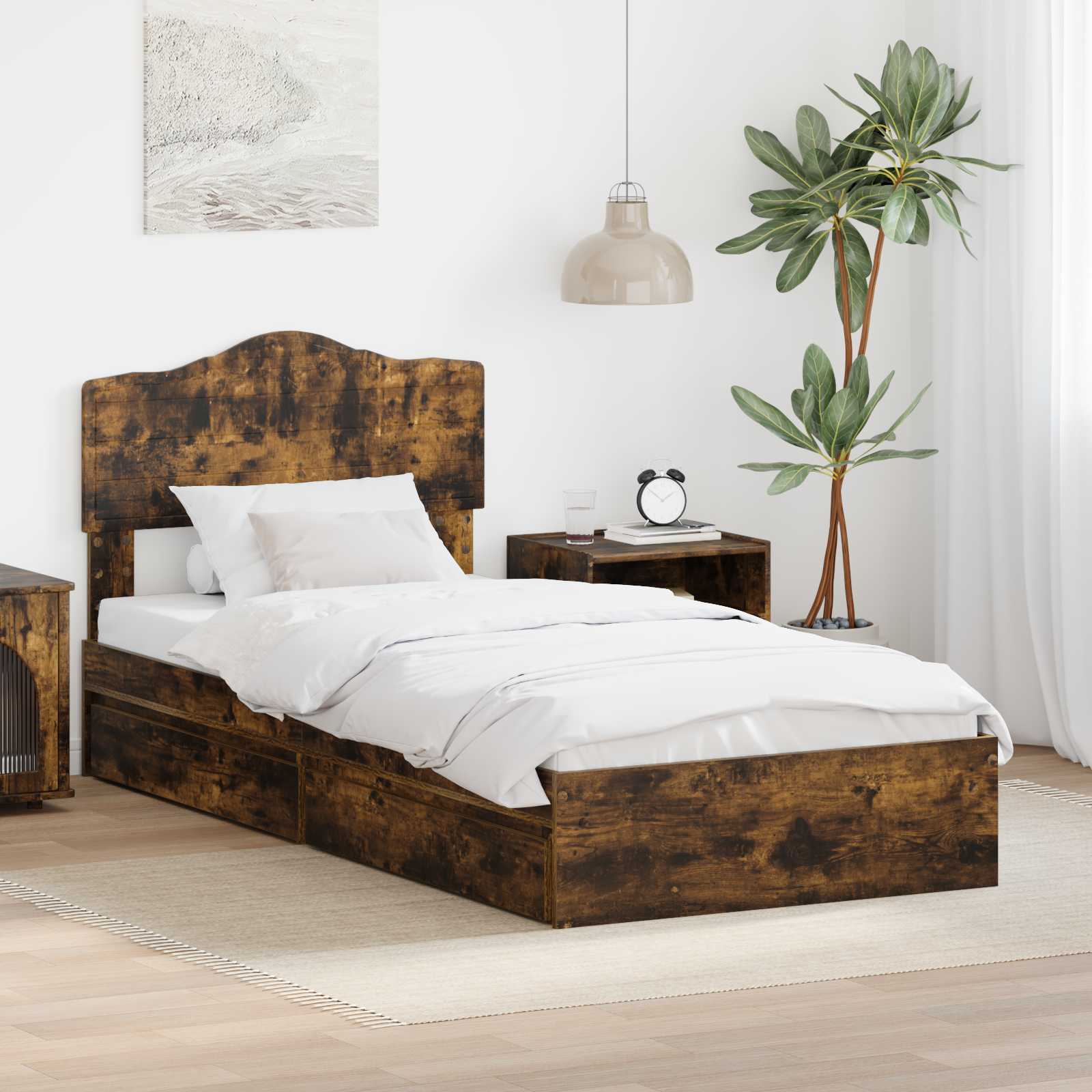 vidaXL Opslag bed met hoofdeinde Wit 200 x 200 cm Bewerkt hout