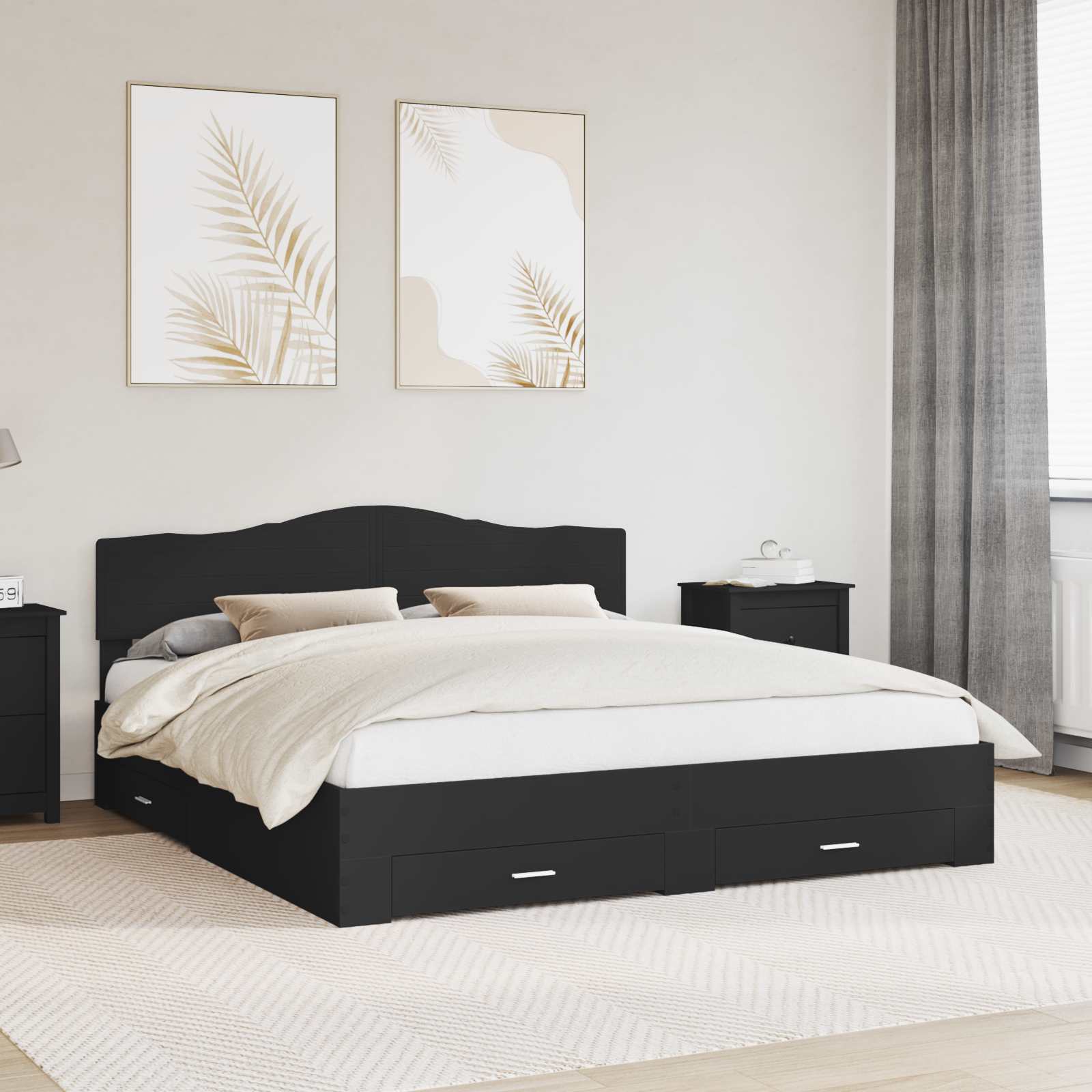 vidaXL Bedframe met lade met opslag Zwart 200 x 200 cm Bewerkt hout