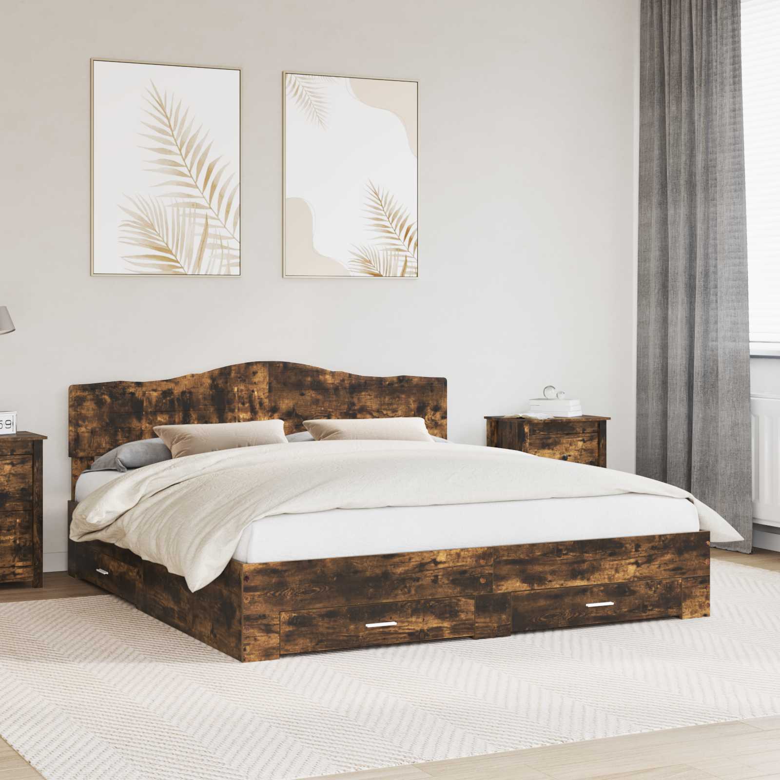 vidaXL Bedframe met lade met opslag Zwart 200 x 200 cm Bewerkt hout