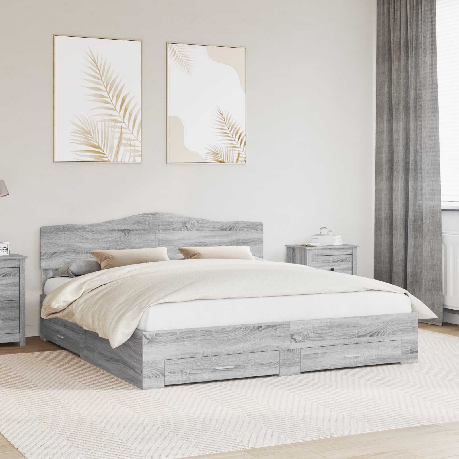 vidaXL Bedframe met lade met opslag Zwart 200 x 200 cm Bewerkt hout