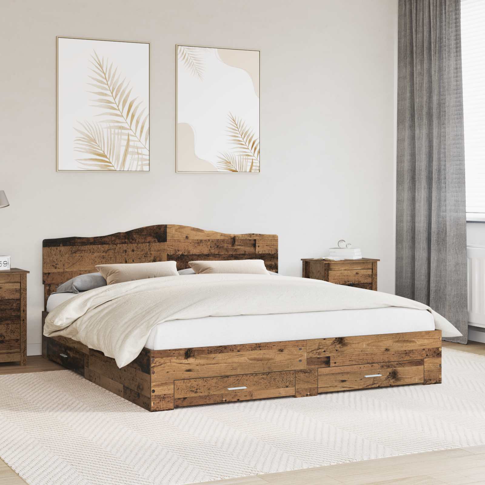 vidaXL Bedframe met lade met opslag Zwart 200 x 200 cm Bewerkt hout