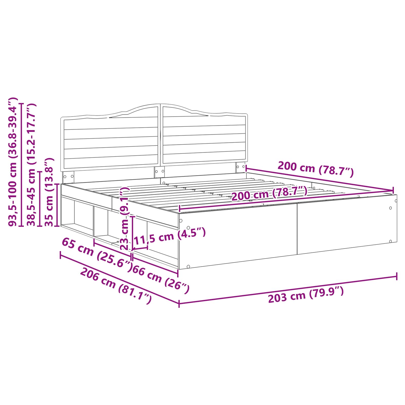 vidaXL Bedframe met hoofdeinde Wit 200 x 200 cm Massief grenenhout