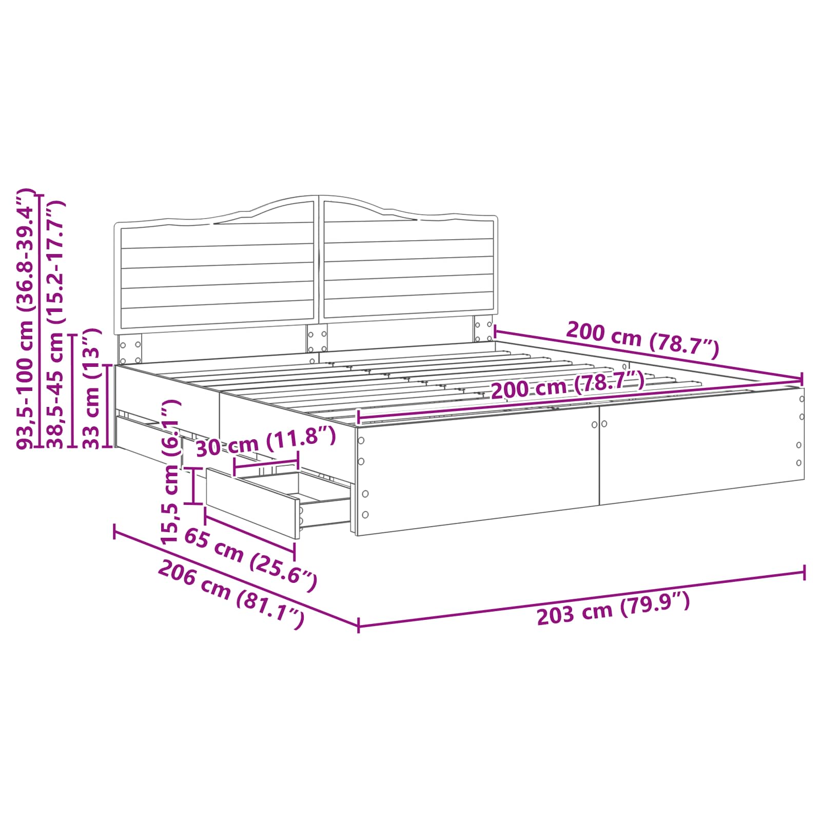 vidaXL Bedframe met lade met opslag Wit 200 x 200 cm Ingenieurshout
