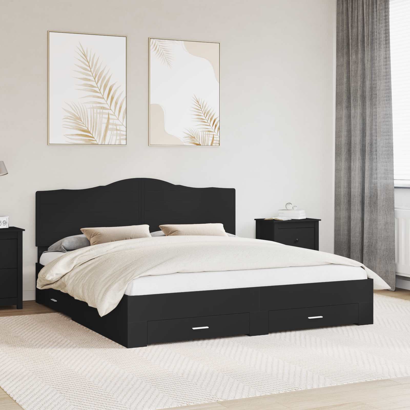 vidaXL Bedframe met hoofdeinde Zwart 200 x 200 cm Bewerkt hout