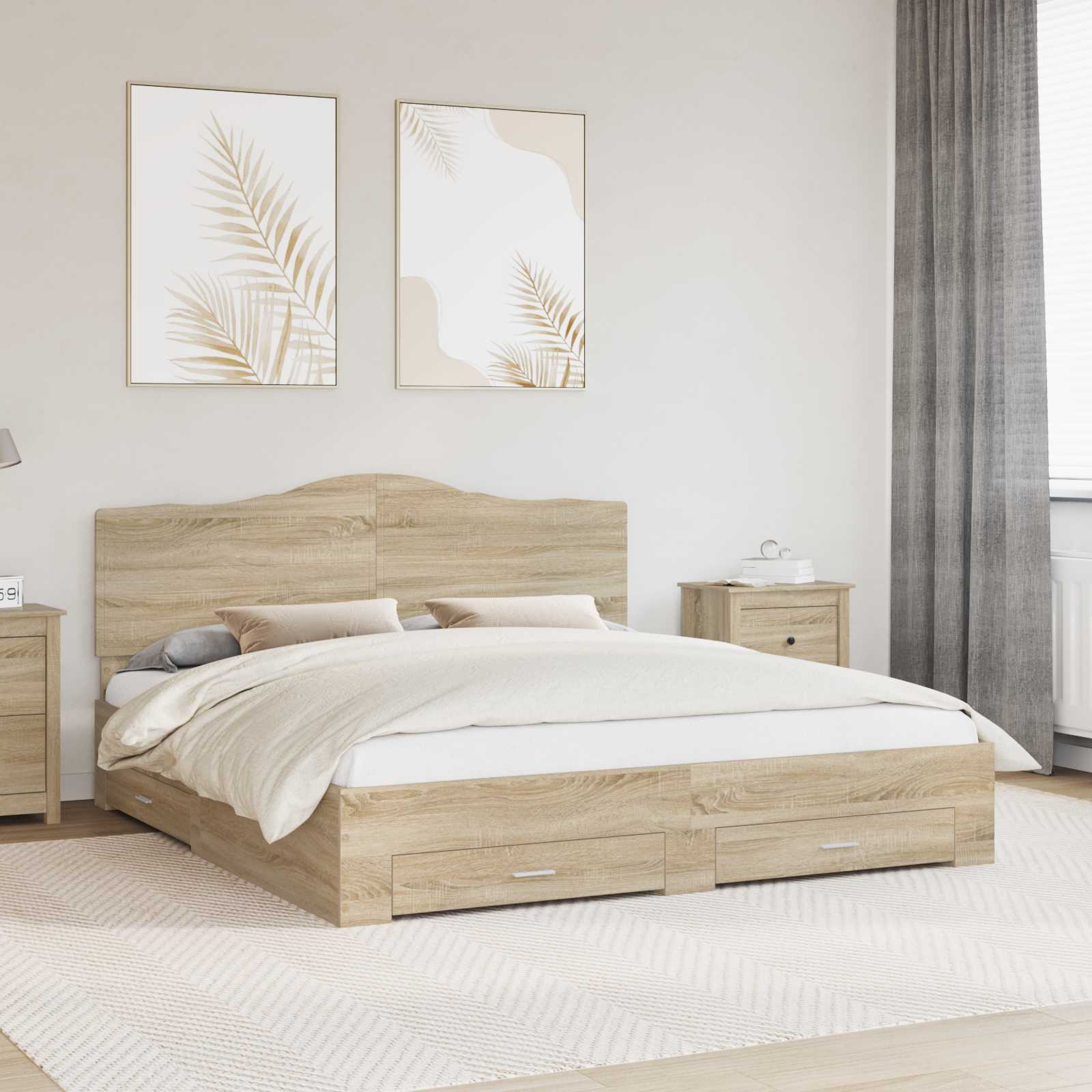 vidaXL Bedframe met hoofdeinde Zwart 200 x 200 cm Bewerkt hout
