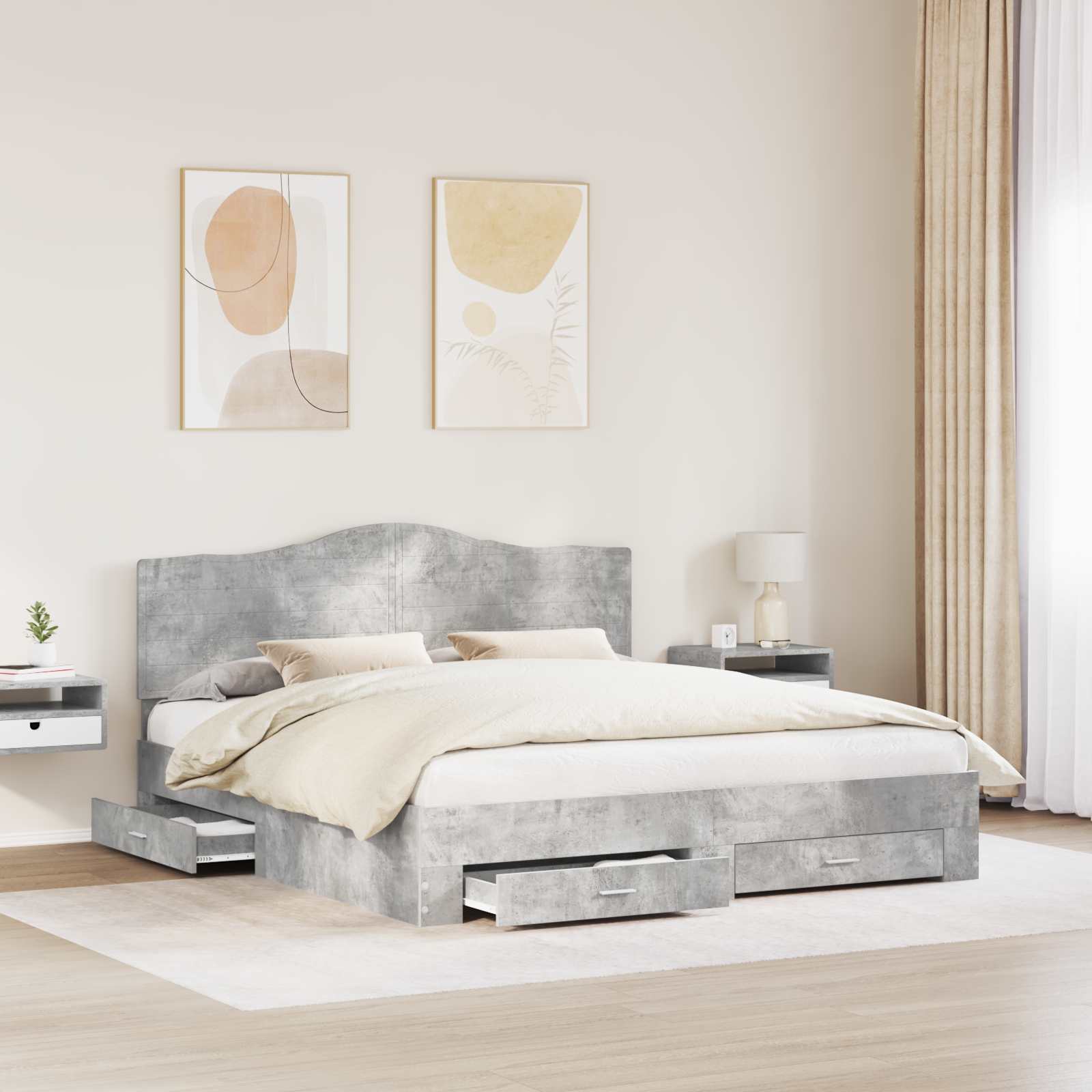 vidaXL Bedframe met hoofdeinde Zwart 200 x 200 cm Bewerkt hout
