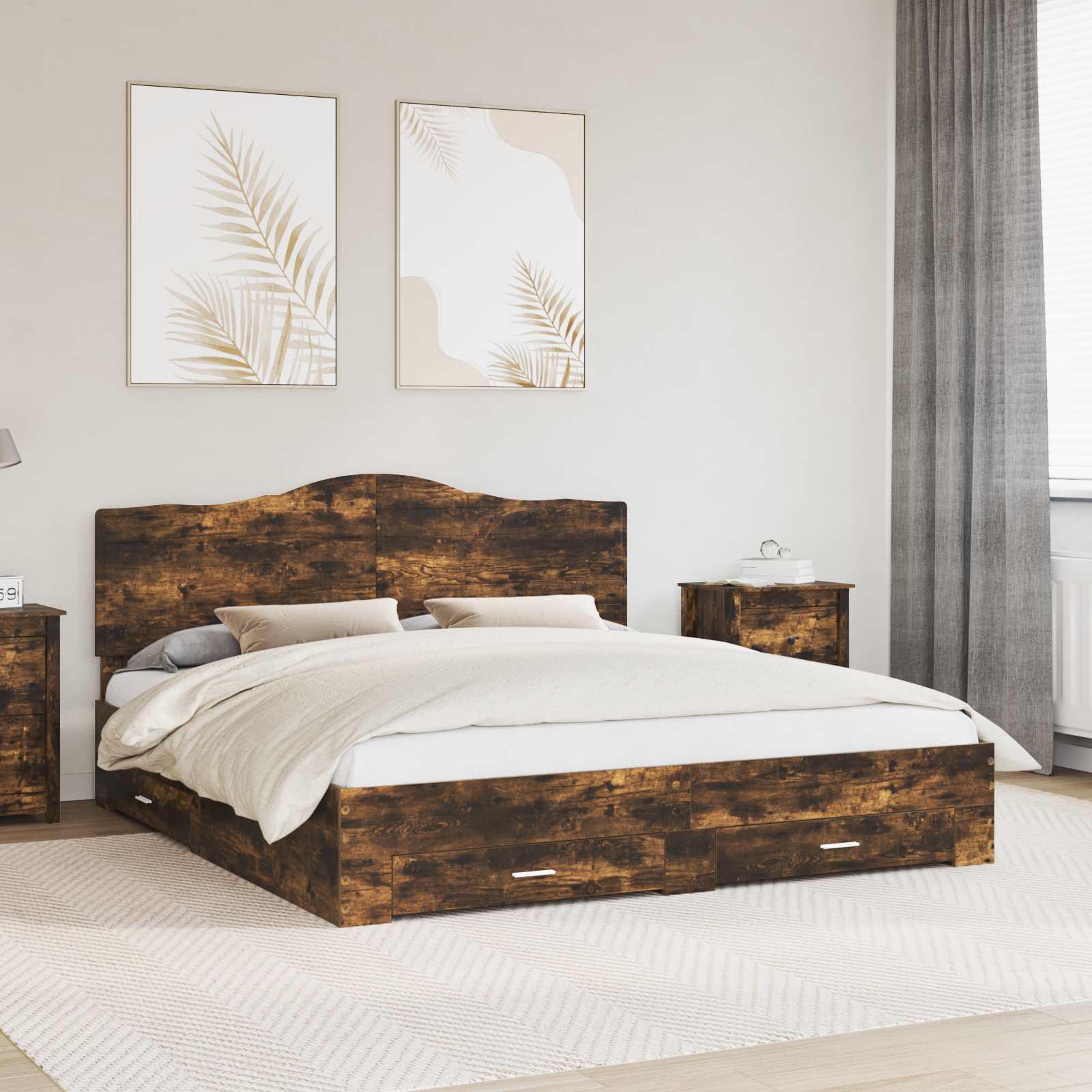 vidaXL Bedframe met hoofdeinde Zwart 200 x 200 cm Bewerkt hout