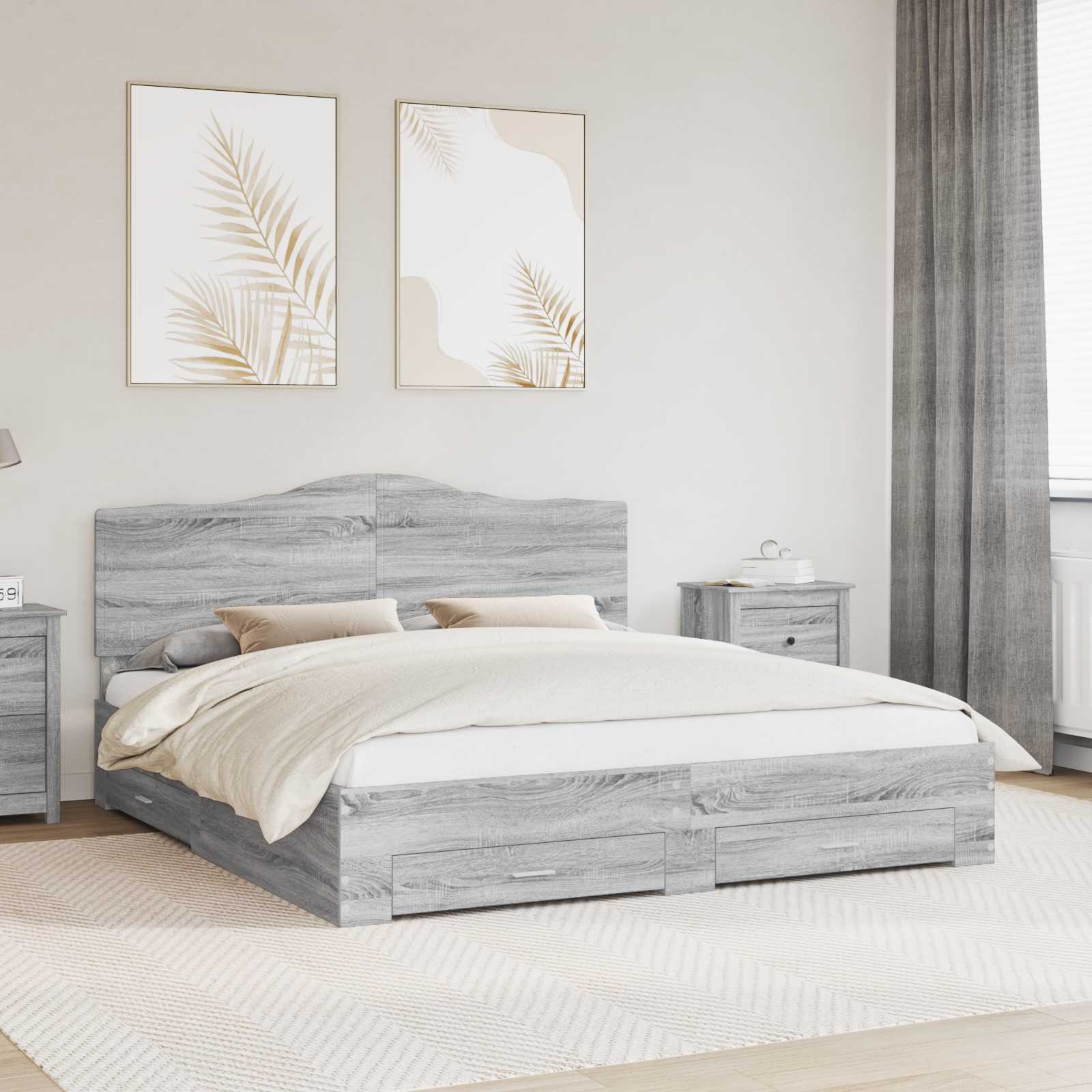vidaXL Bedframe met hoofdeinde Zwart 200 x 200 cm Bewerkt hout