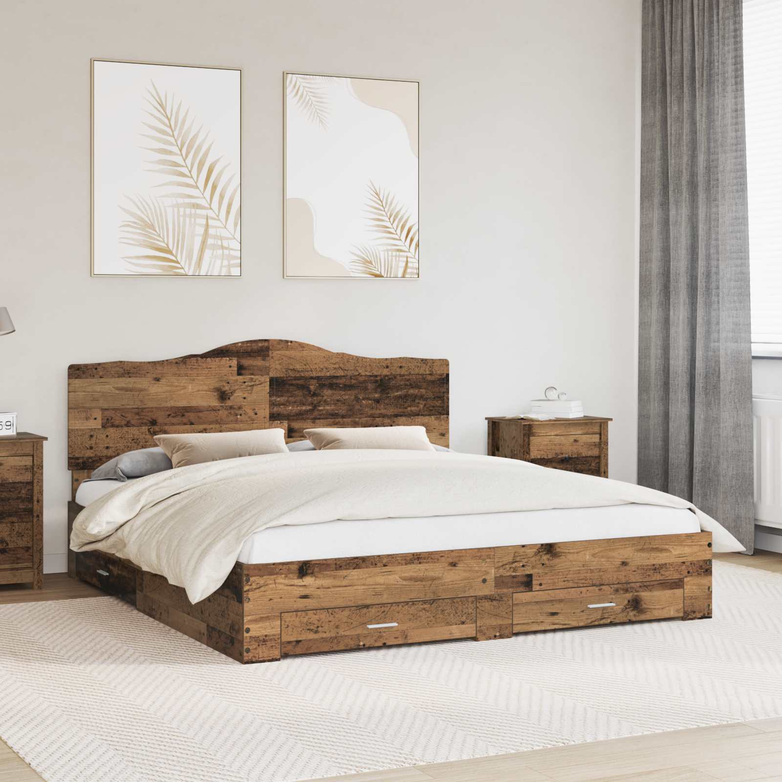 vidaXL Bedframe met hoofdeinde Zwart 200 x 200 cm Bewerkt hout