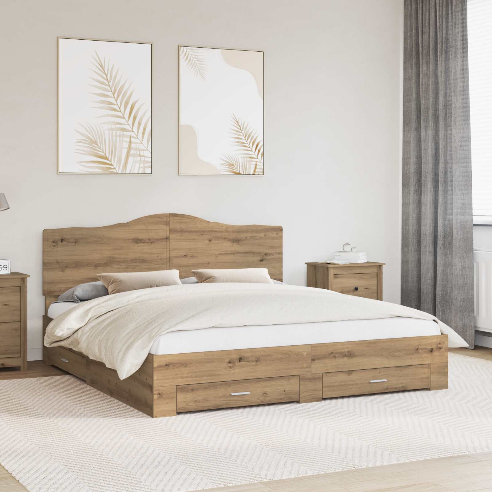 vidaXL Bedframe met hoofdeinde Zwart 200 x 200 cm Bewerkt hout