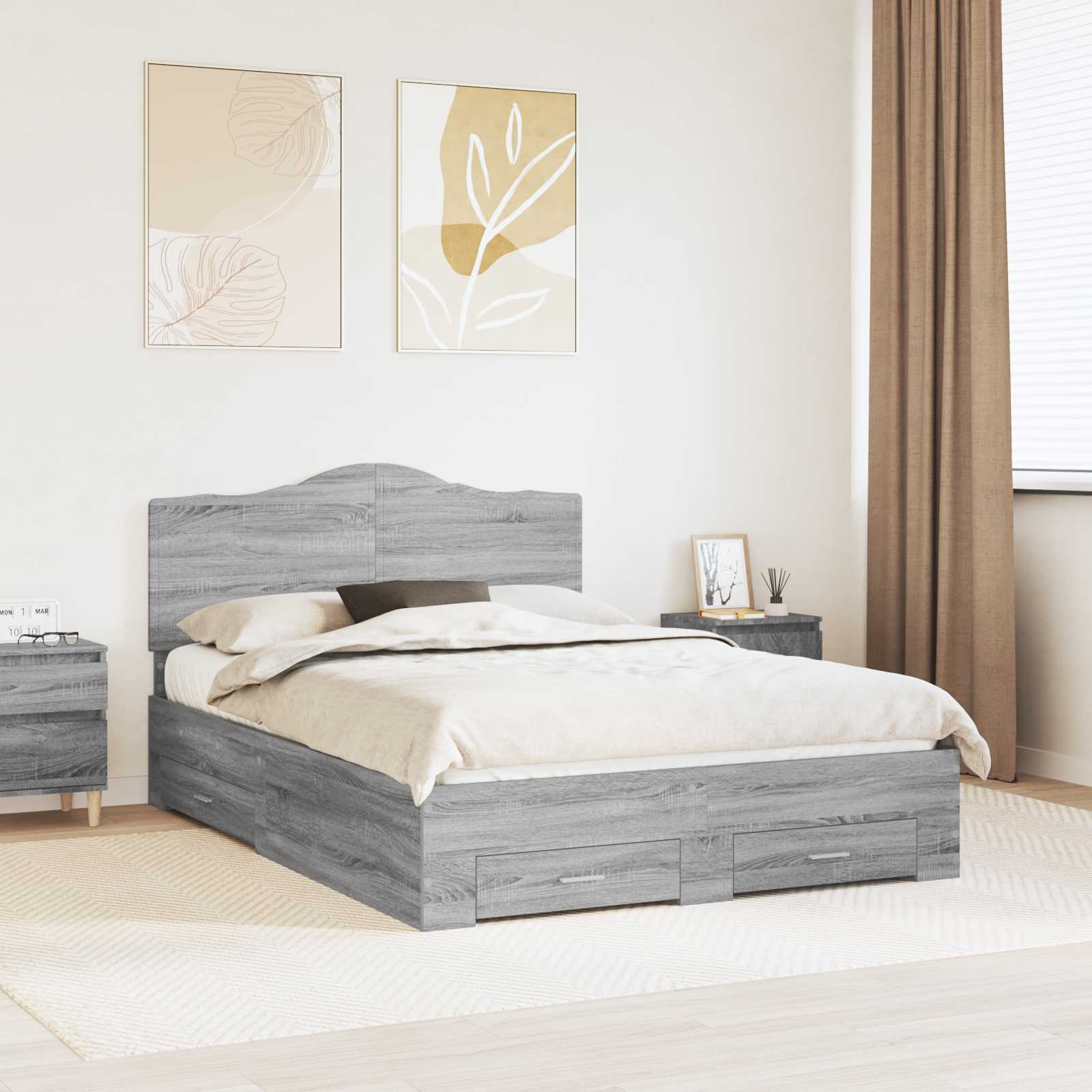 vidaXL Bedframe met hoofdeinde Zwart 200 x 200 cm Bewerkt hout