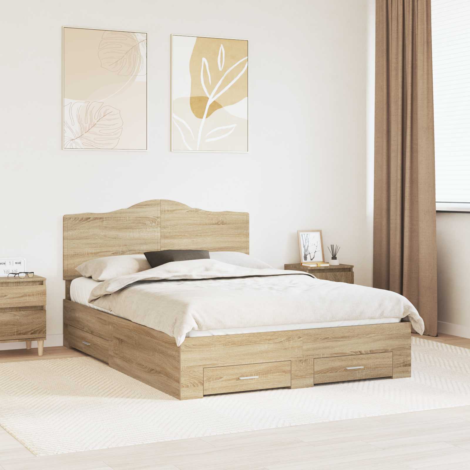 vidaXL Bedframe met hoofdeinde Zwart 200 x 200 cm Bewerkt hout