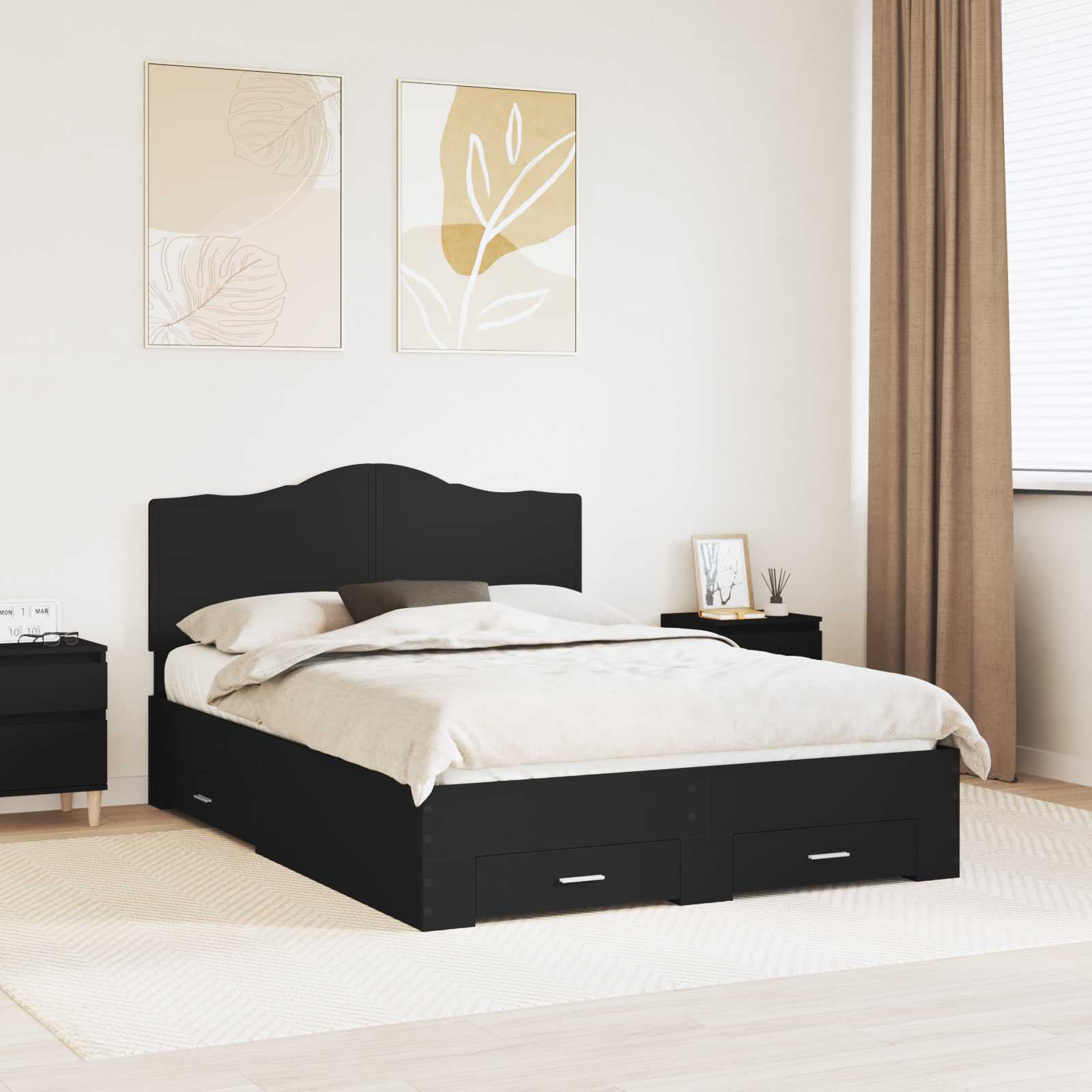 vidaXL Bedframe met hoofdeinde Zwart 200 x 200 cm Bewerkt hout