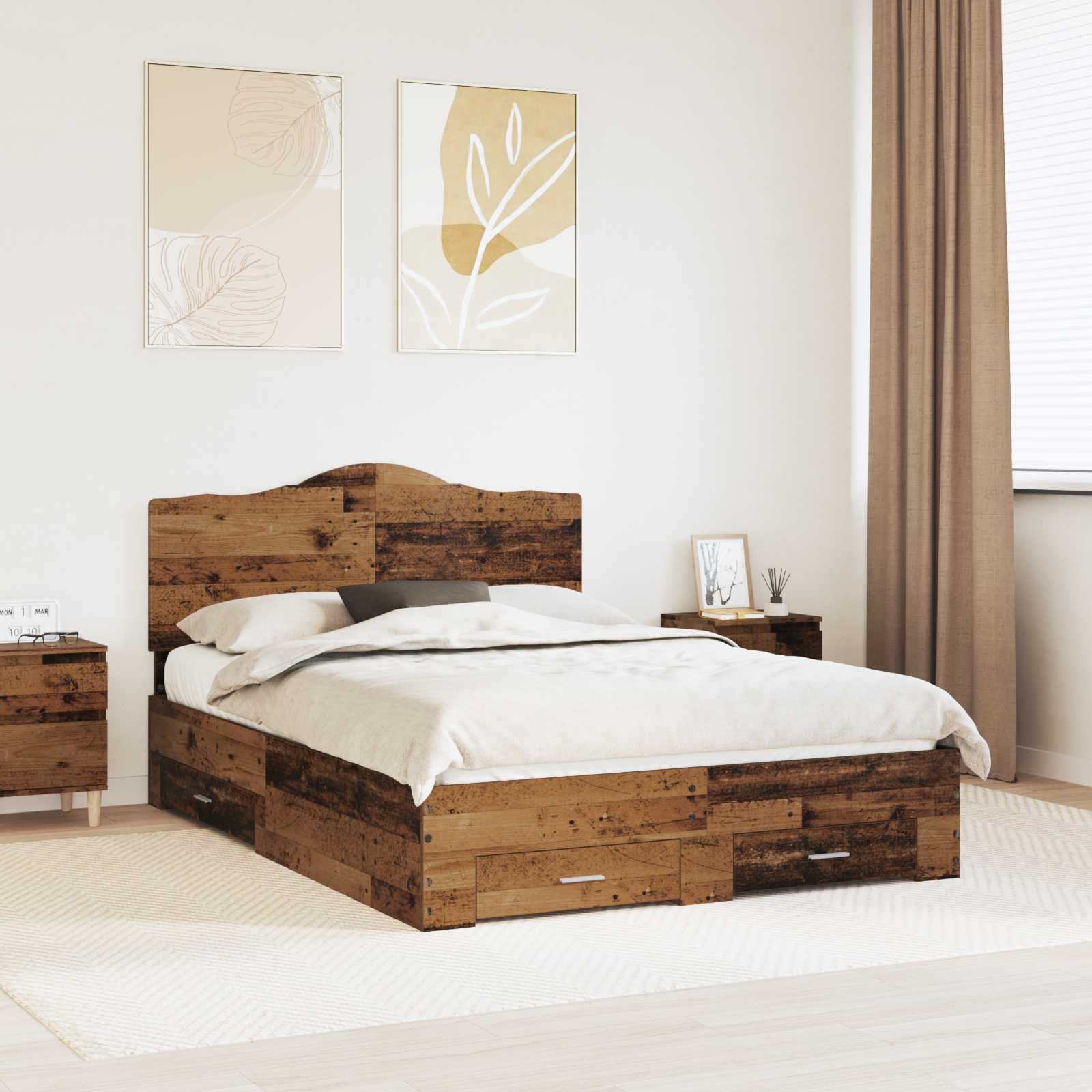 vidaXL Bedframe met hoofdeinde Zwart 200 x 200 cm Bewerkt hout