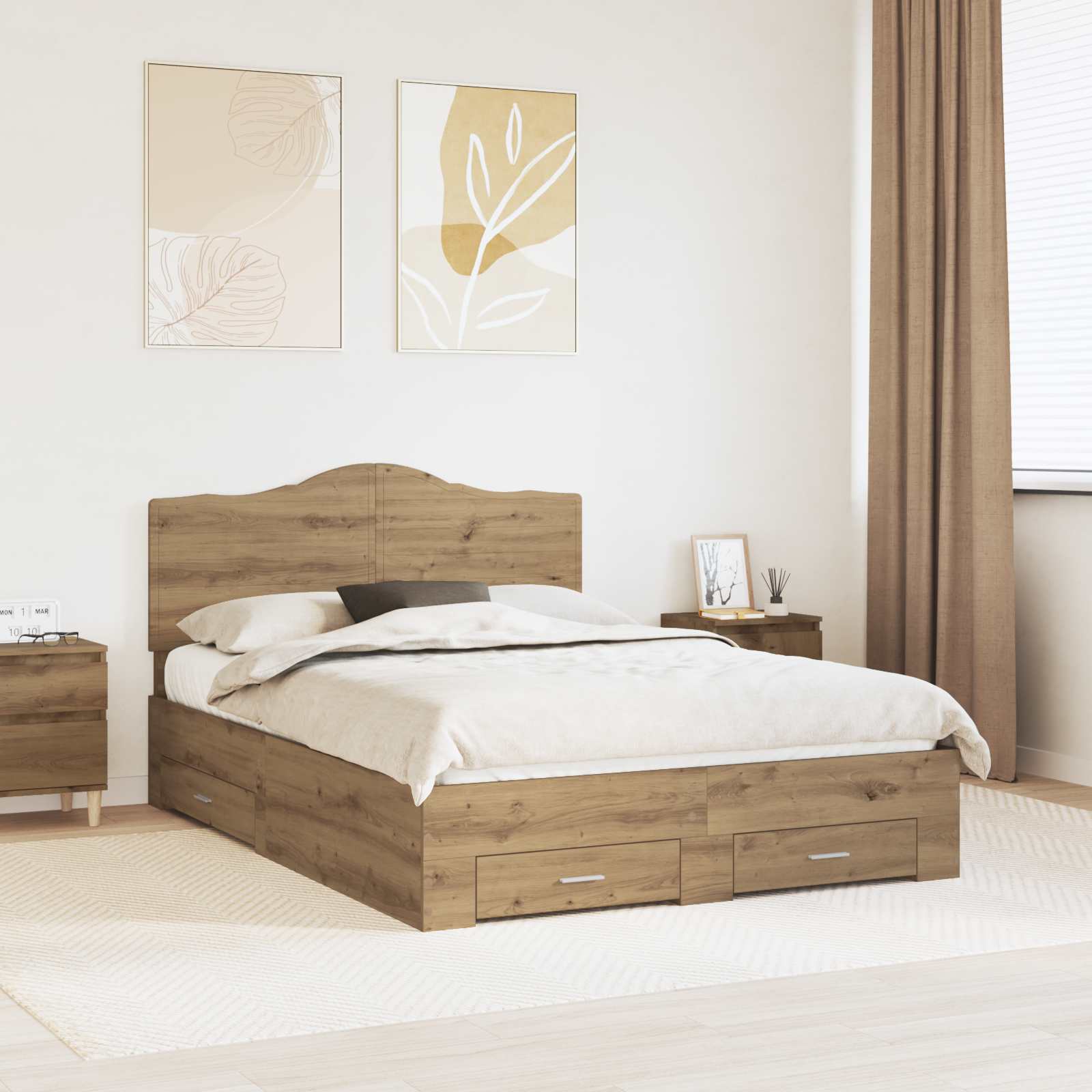 vidaXL Bedframe met hoofdeinde Zwart 200 x 200 cm Bewerkt hout