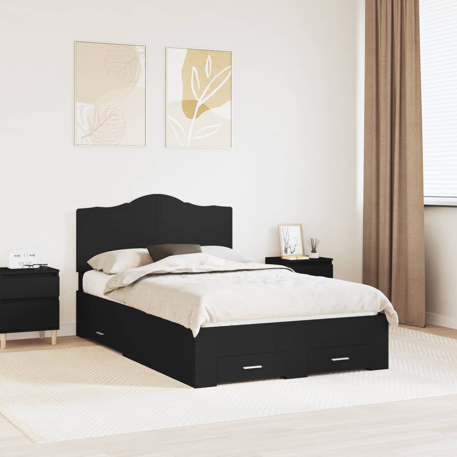 vidaXL Bedframe met hoofdeinde Zwart 200 x 200 cm Bewerkt hout