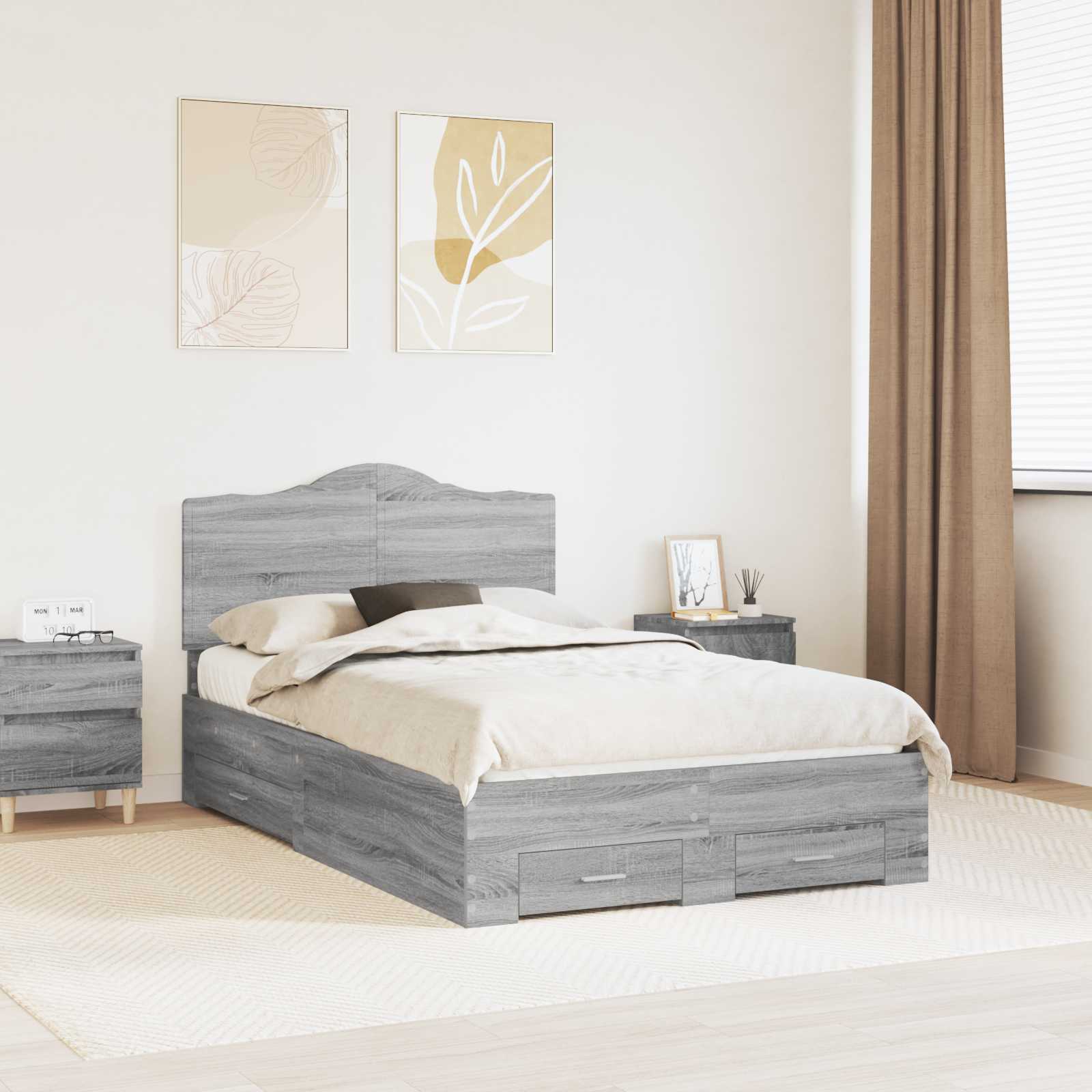 vidaXL Bedframe met hoofdeinde Zwart 200 x 200 cm Bewerkt hout