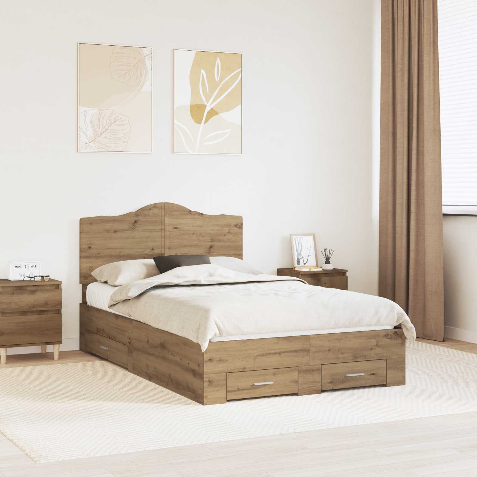 vidaXL Bedframe met hoofdeinde Zwart 200 x 200 cm Bewerkt hout