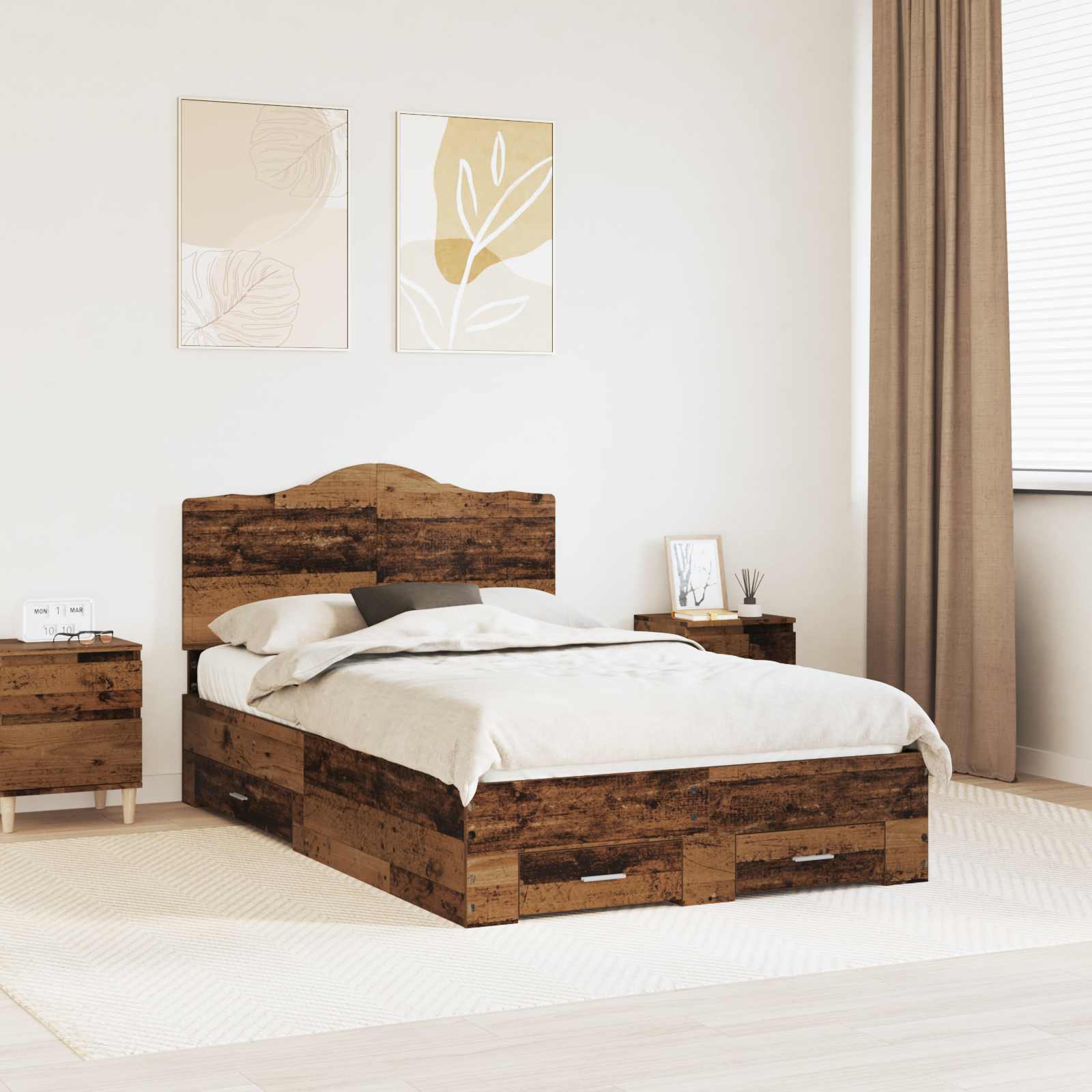 vidaXL Bedframe met hoofdeinde Zwart 200 x 200 cm Bewerkt hout