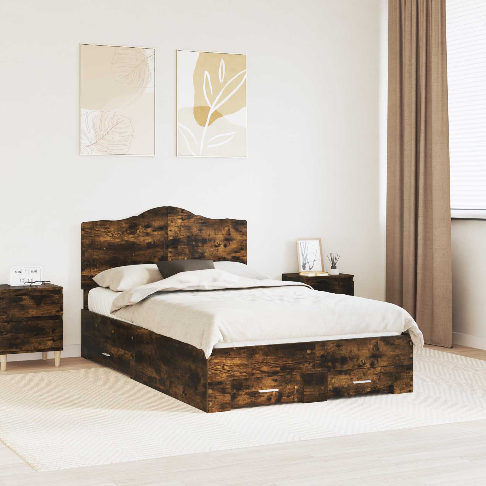 vidaXL Bedframe met hoofdeinde Zwart 200 x 200 cm Bewerkt hout
