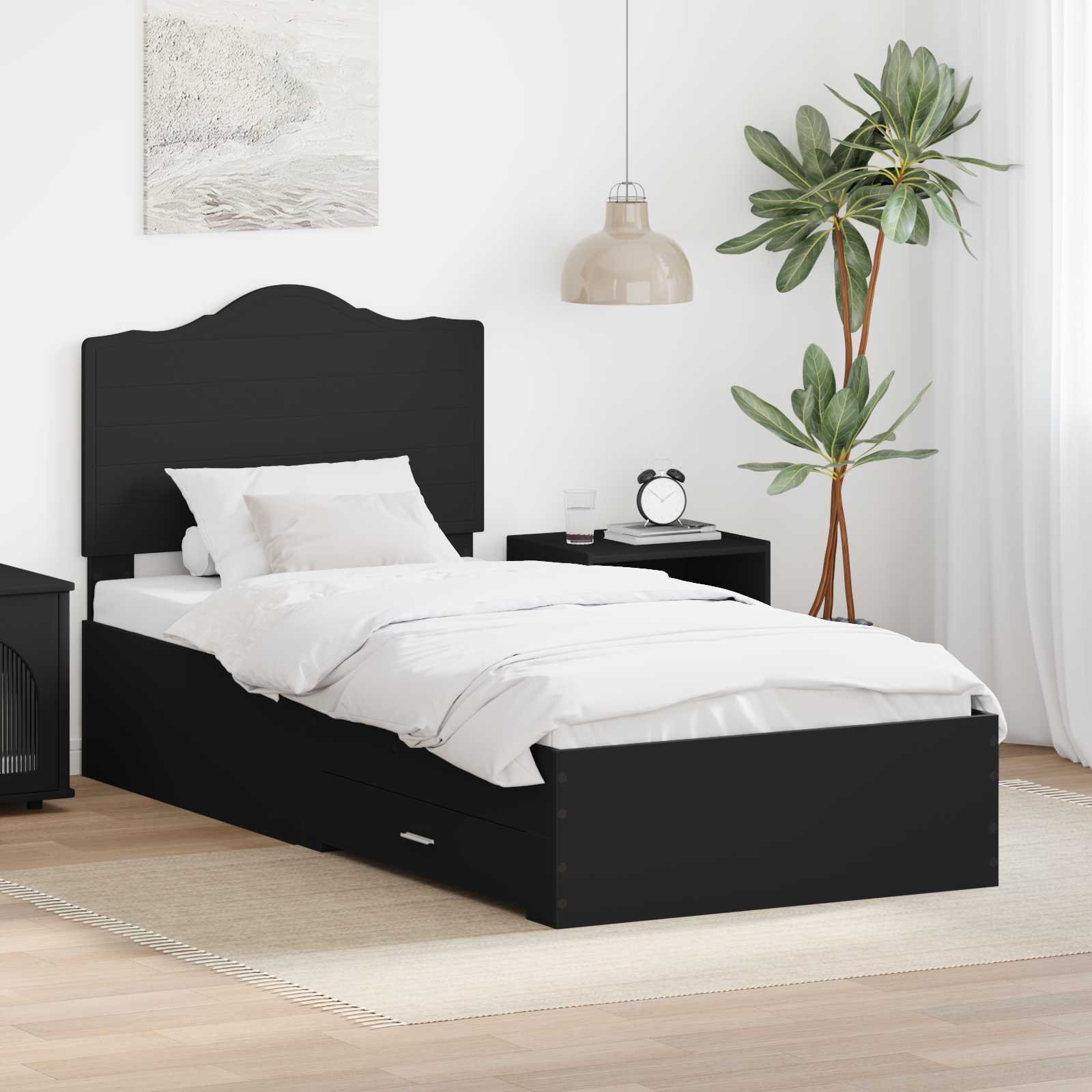 vidaXL Bedframe met hoofdeinde Zwart 200 x 200 cm Bewerkt hout