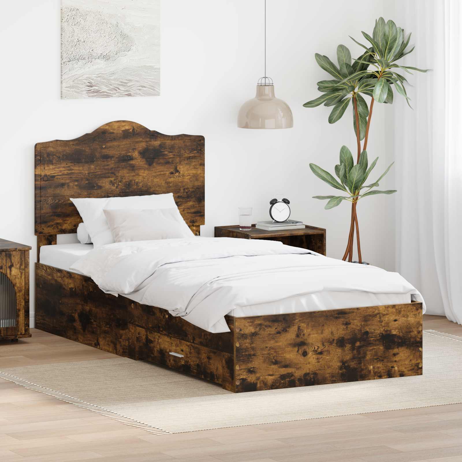 vidaXL Bedframe met hoofdeinde Zwart 200 x 200 cm Bewerkt hout