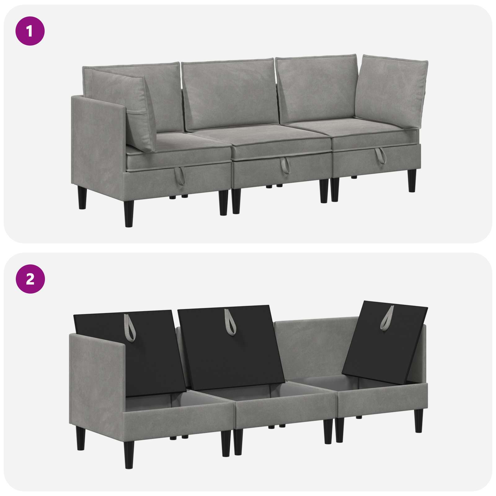 vidaXL Woonkamer Meubelset met kussen 3 pcs Lichtgrijs Fluweel