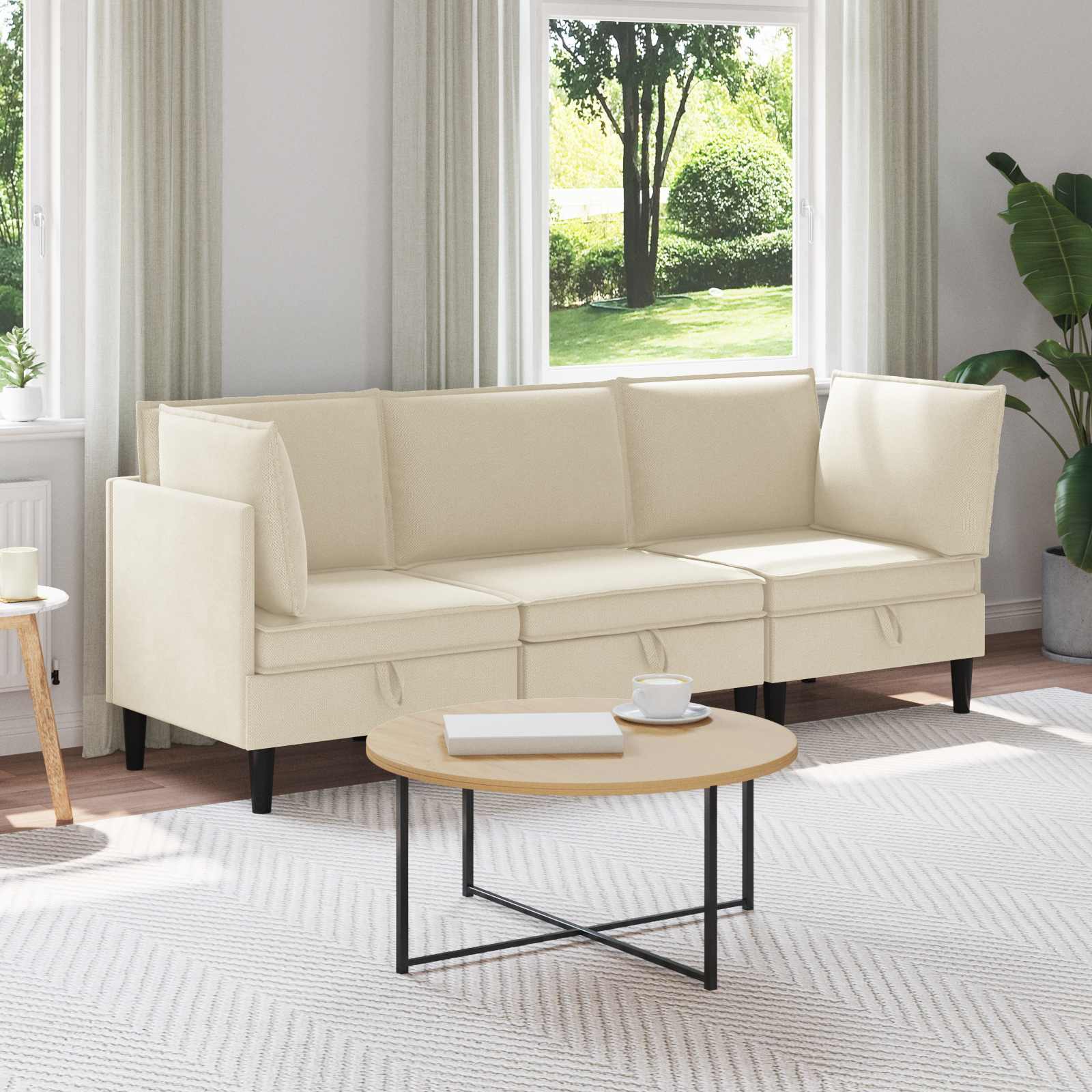 vidaXL Woonkamer Meubelset 3 pcs Crèmekleurig Stof