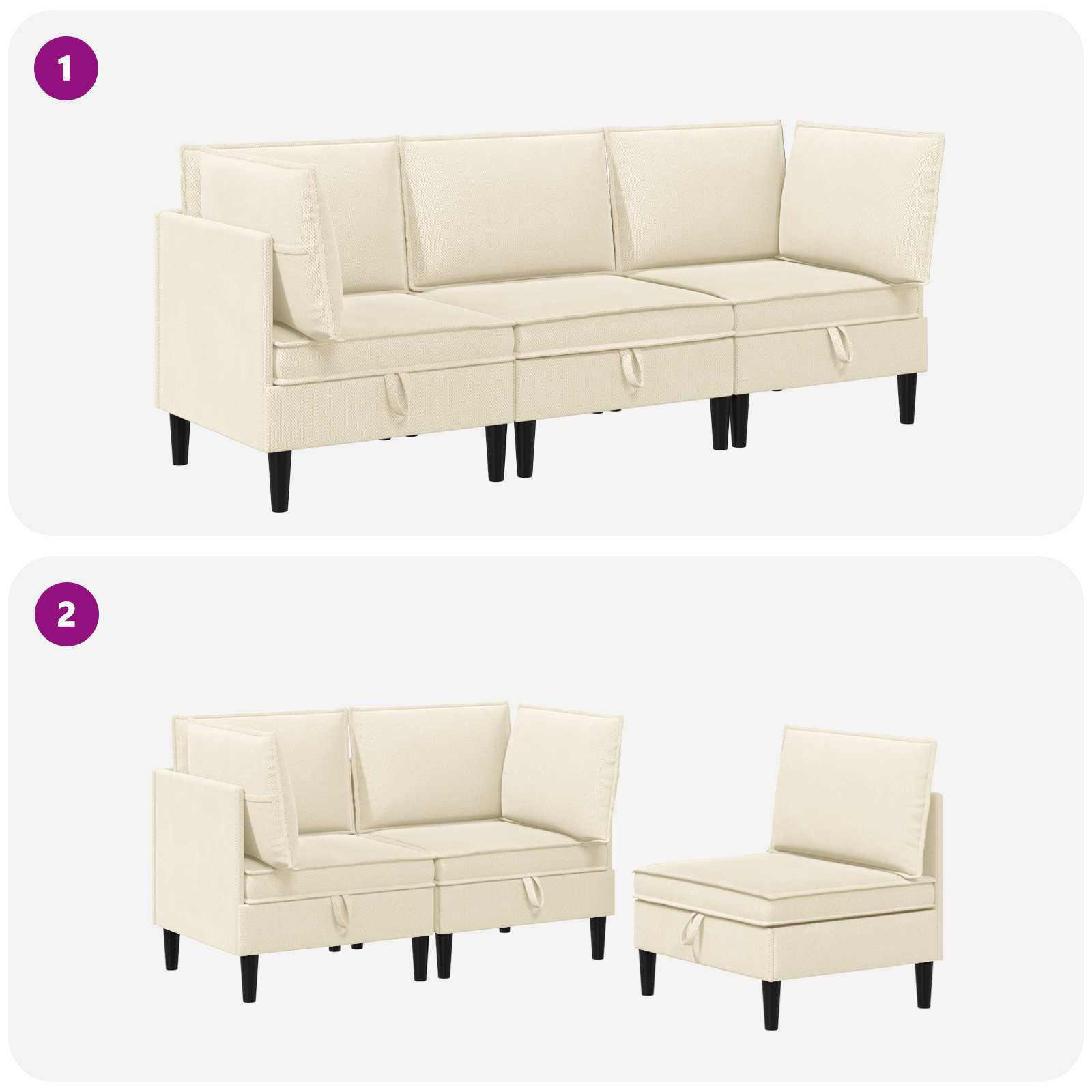 vidaXL Woonkamer Meubelset 3 pcs Crèmekleurig Stof