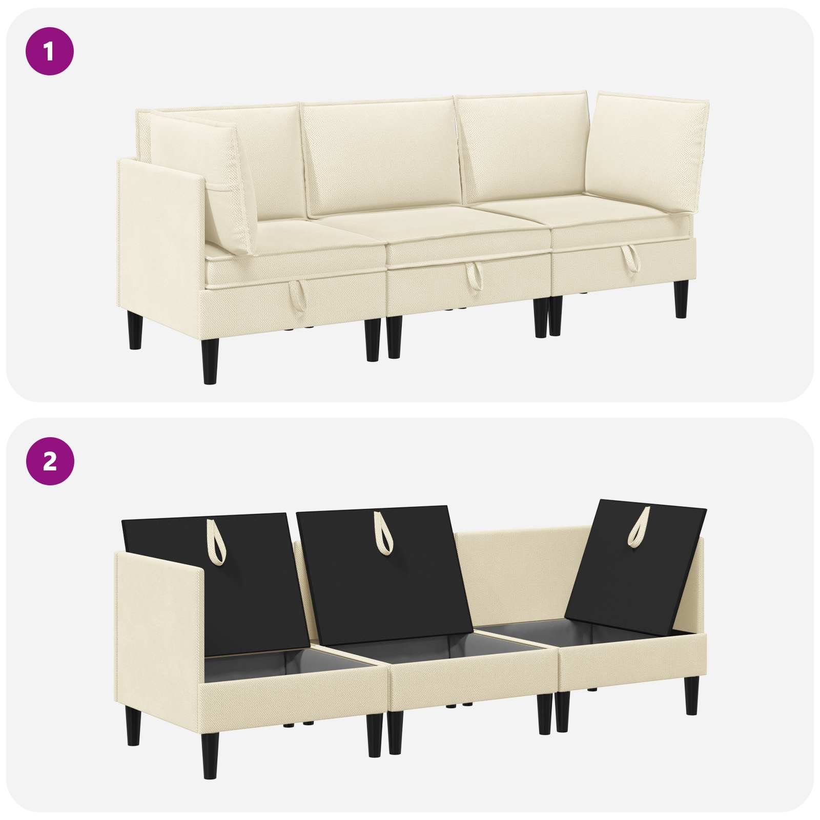 vidaXL Woonkamer Meubelset 3 pcs Crèmekleurig Stof