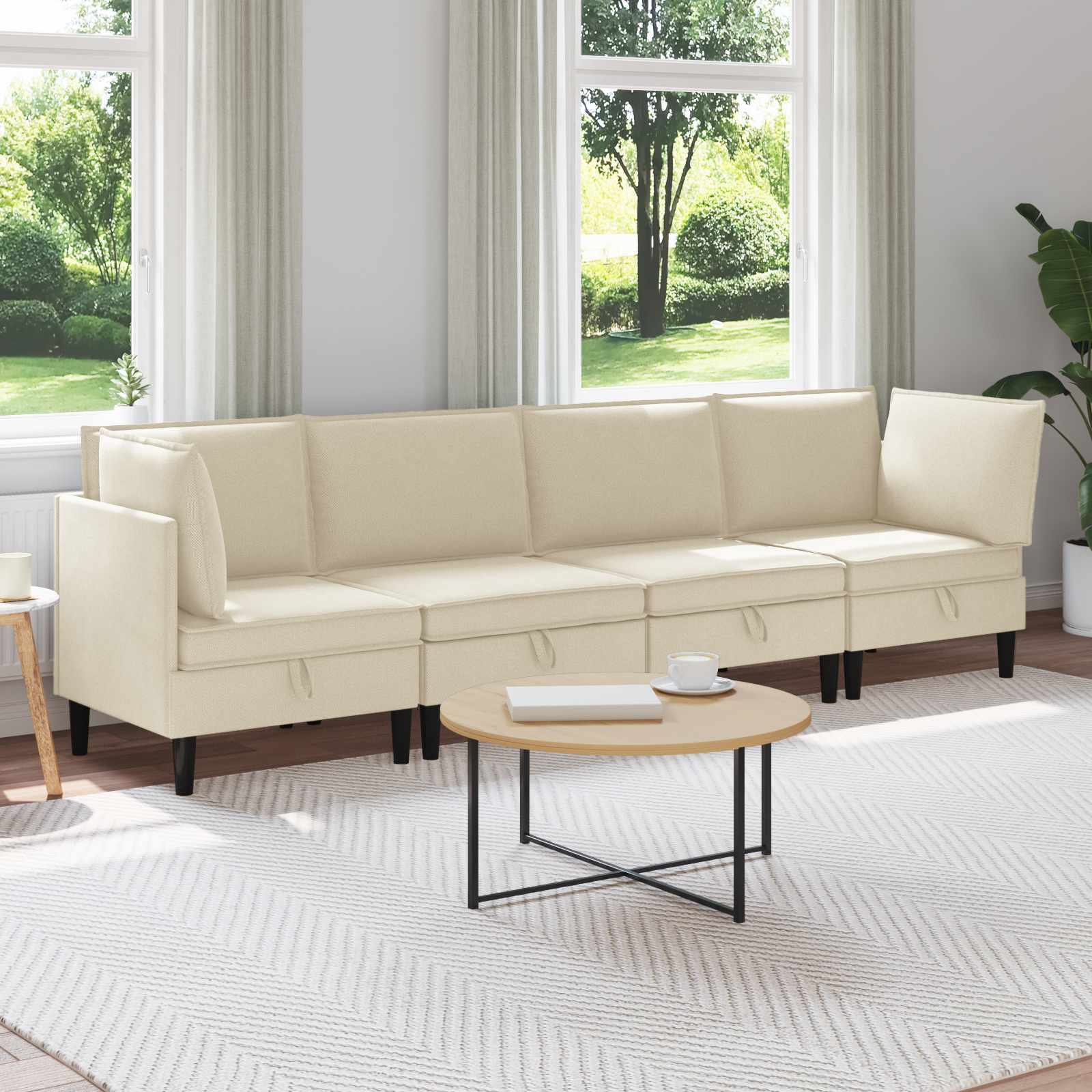 vidaXL Woonkamer Meubelset 3 pcs Crèmekleurig Stof