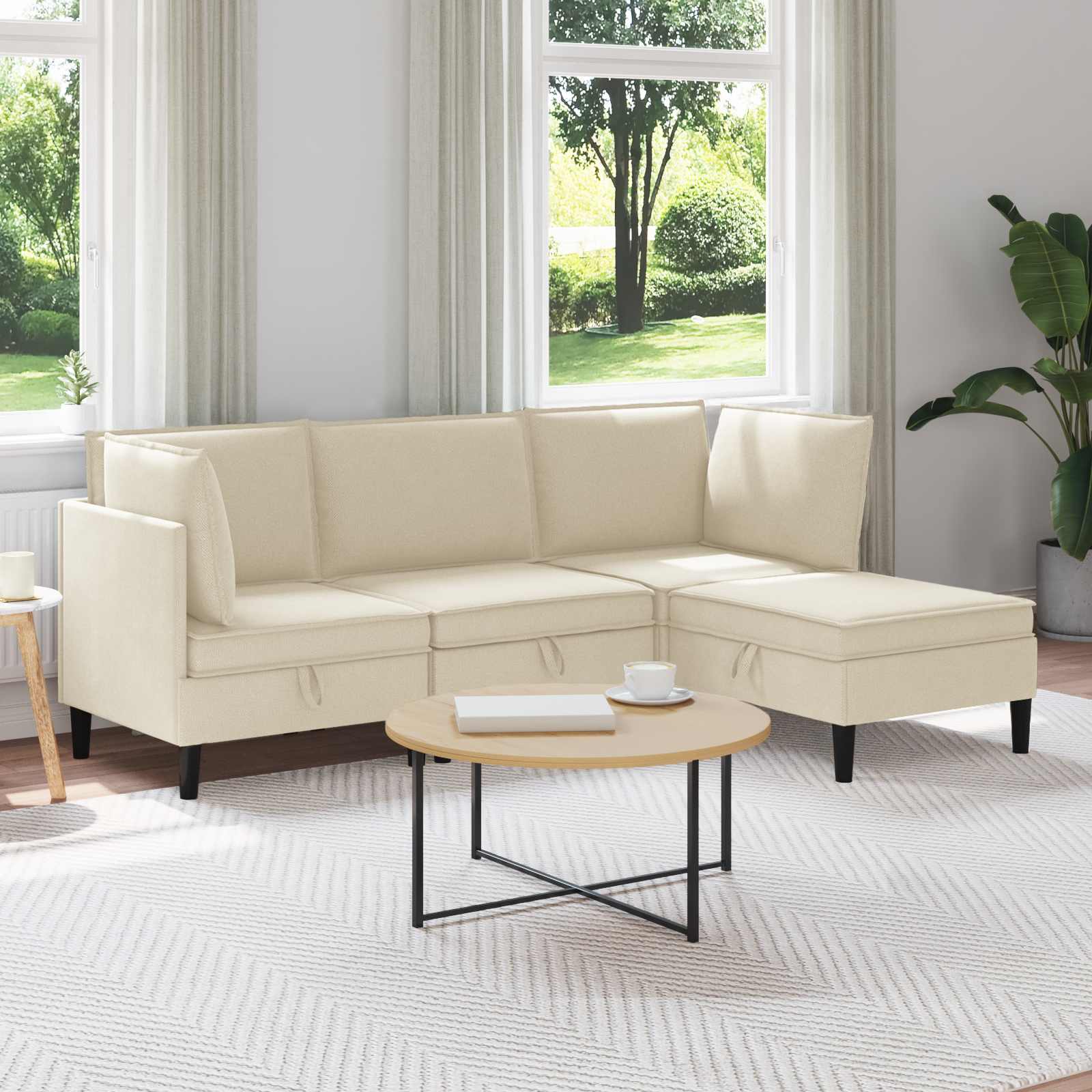 vidaXL Woonkamer Meubelset 3 pcs Crèmekleurig Stof
