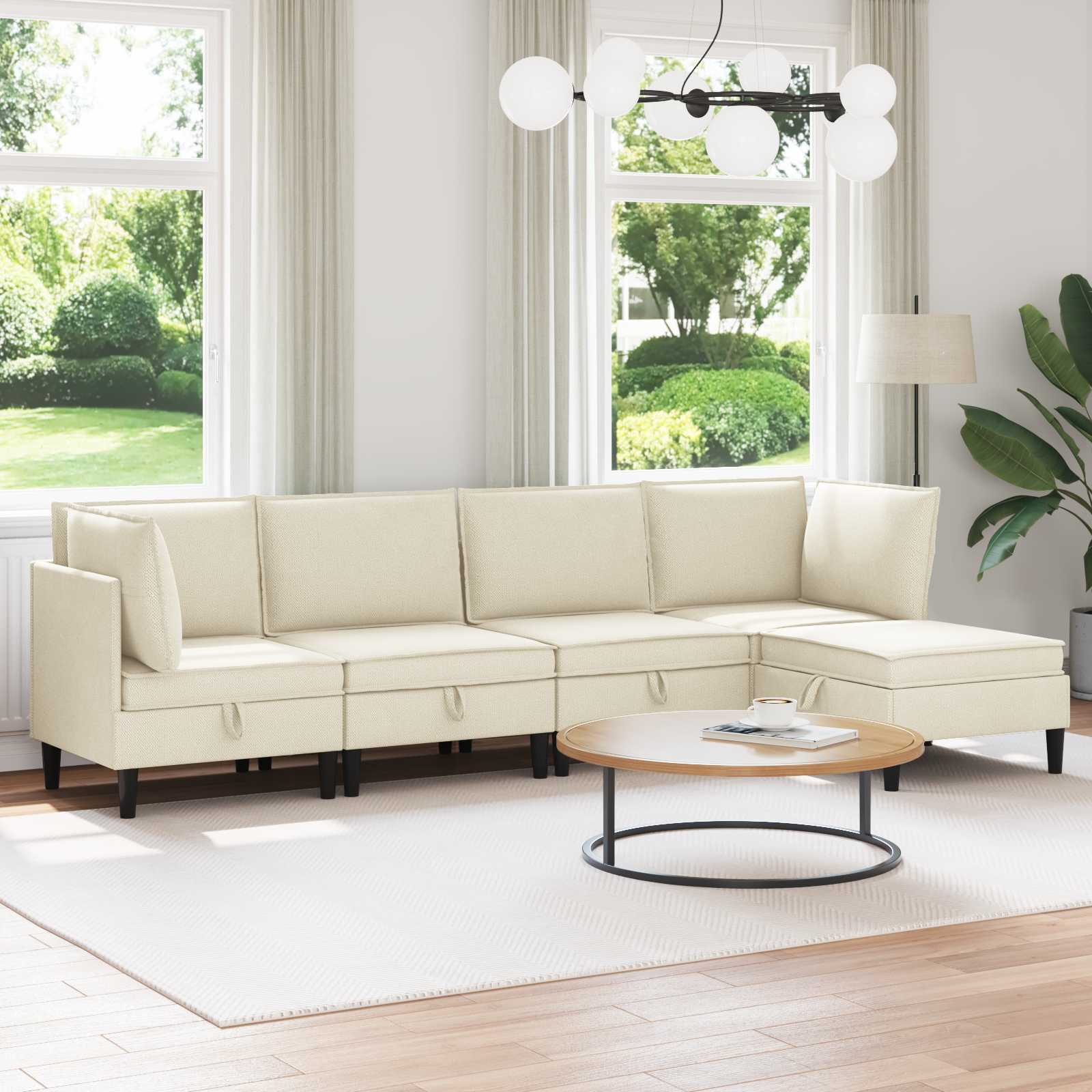 vidaXL Woonkamer Meubelset 3 pcs Crèmekleurig Stof
