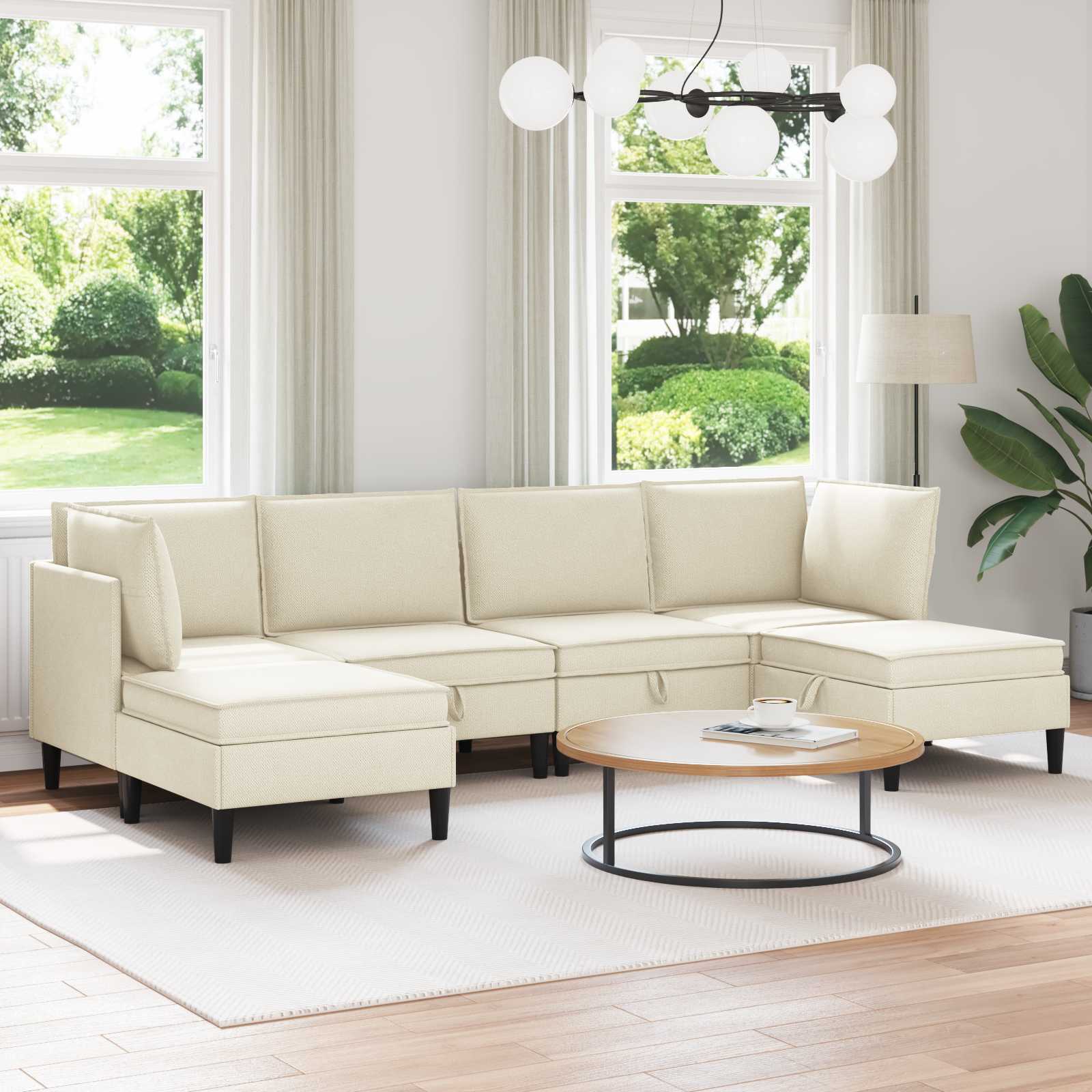 vidaXL Woonkamer Meubelset 3 pcs Crèmekleurig Stof