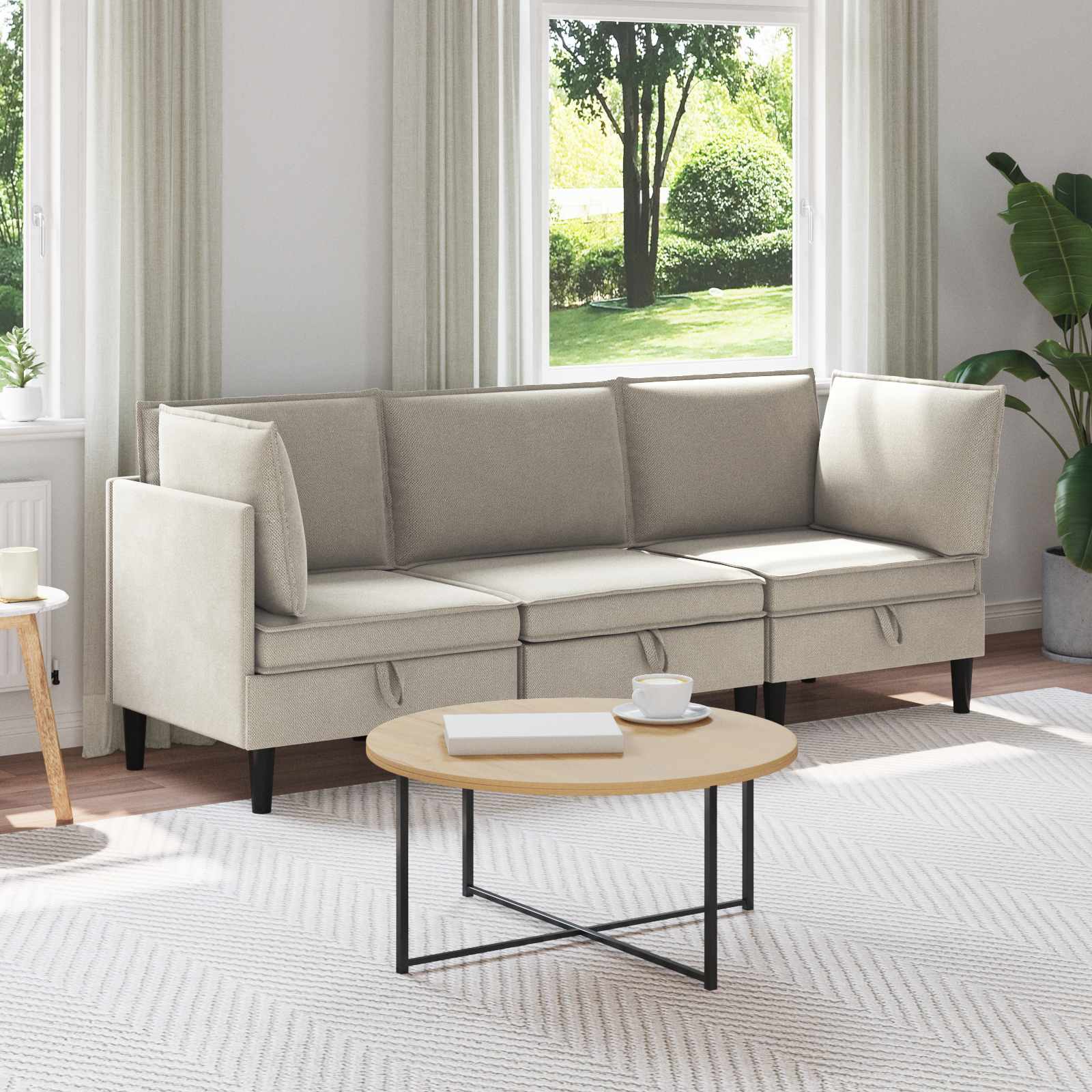 vidaXL Woonkamer Meubelset 3 pcs Crèmekleurig Stof