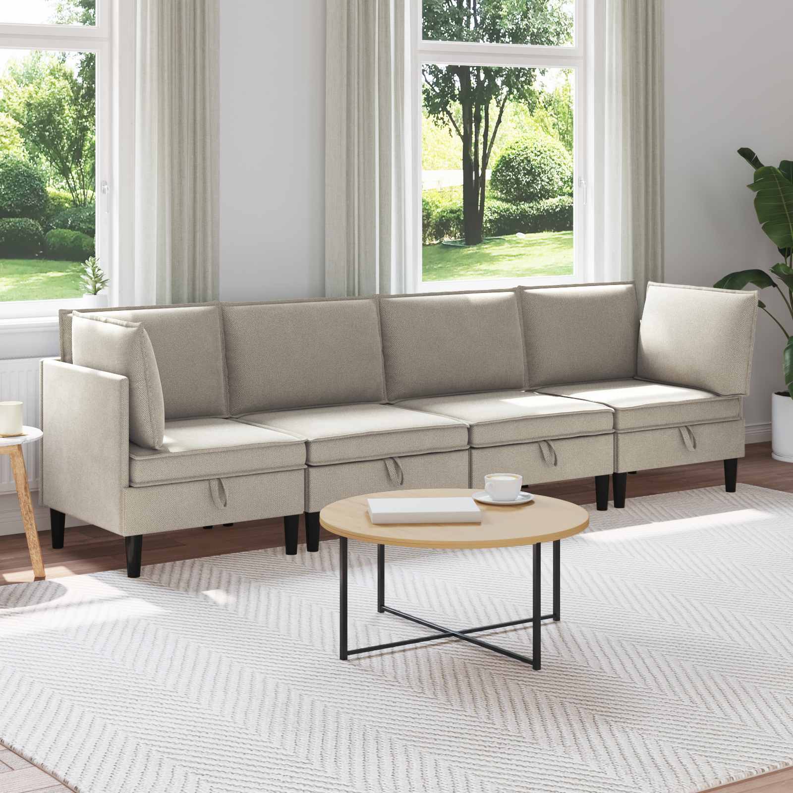 vidaXL Woonkamer Meubelset 3 pcs Crèmekleurig Stof