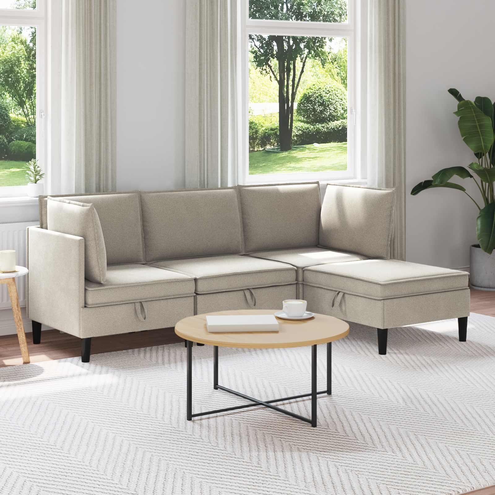 vidaXL Woonkamer Meubelset 3 pcs Crèmekleurig Stof