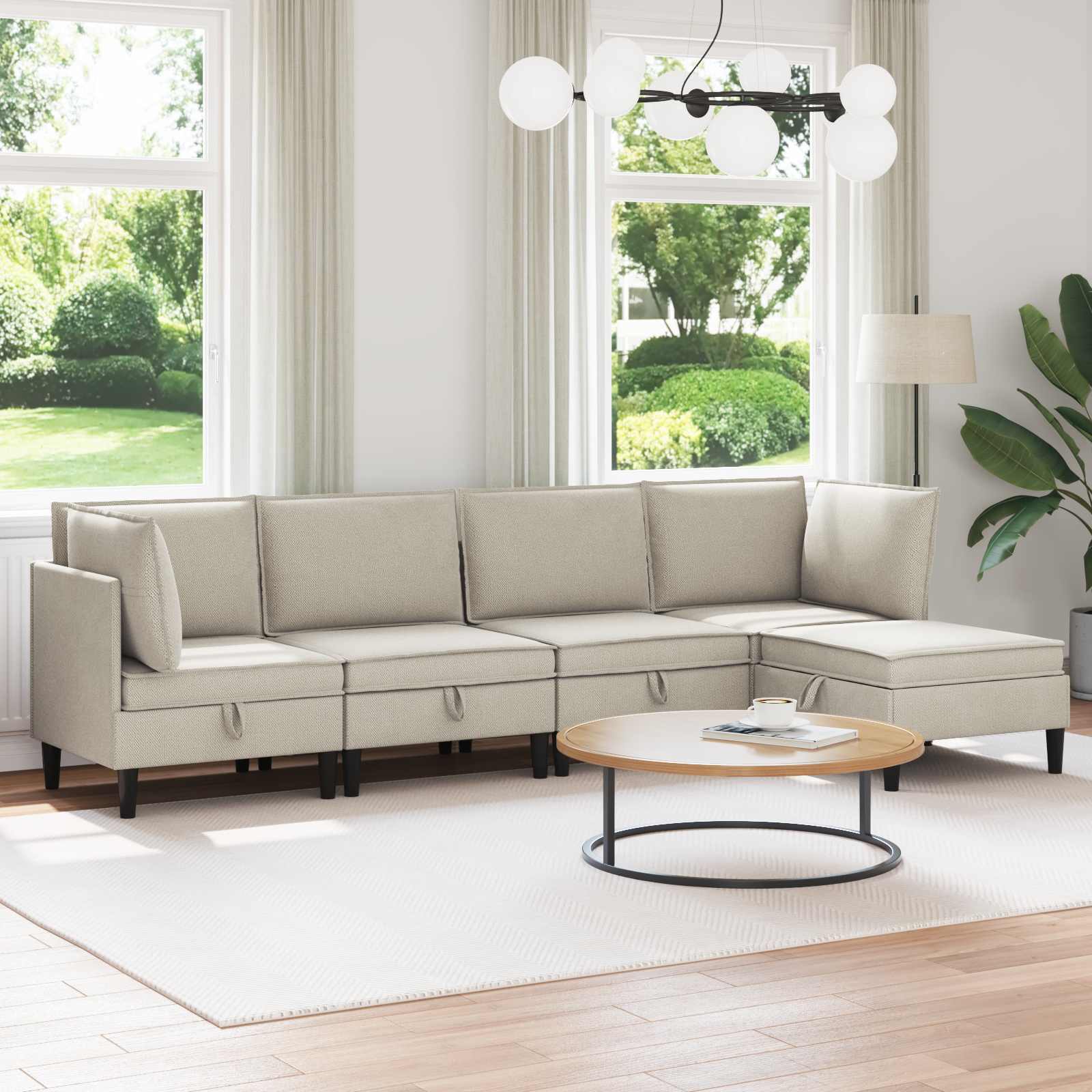 vidaXL Woonkamer Meubelset 3 pcs Crèmekleurig Stof