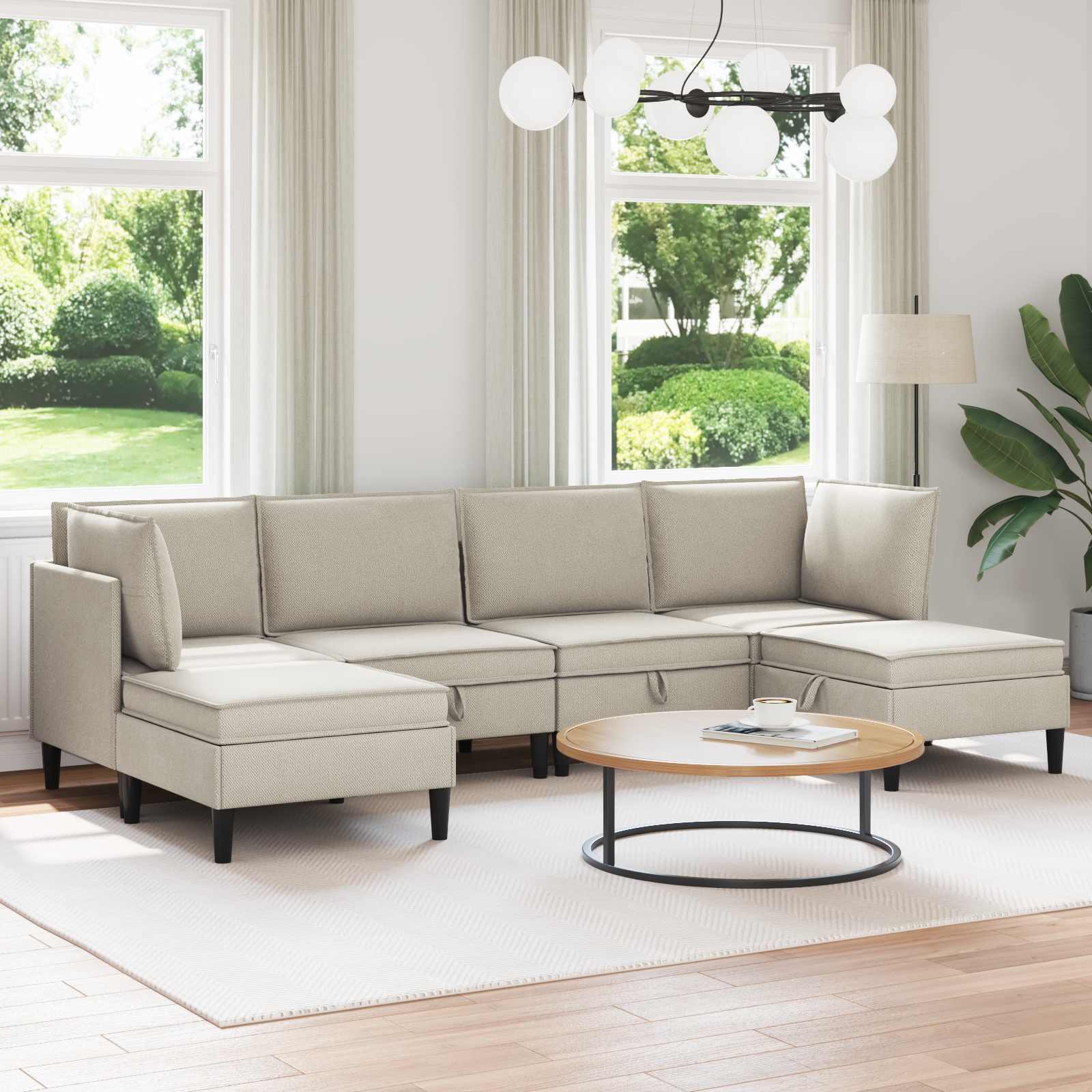 vidaXL Woonkamer Meubelset 3 pcs Crèmekleurig Stof
