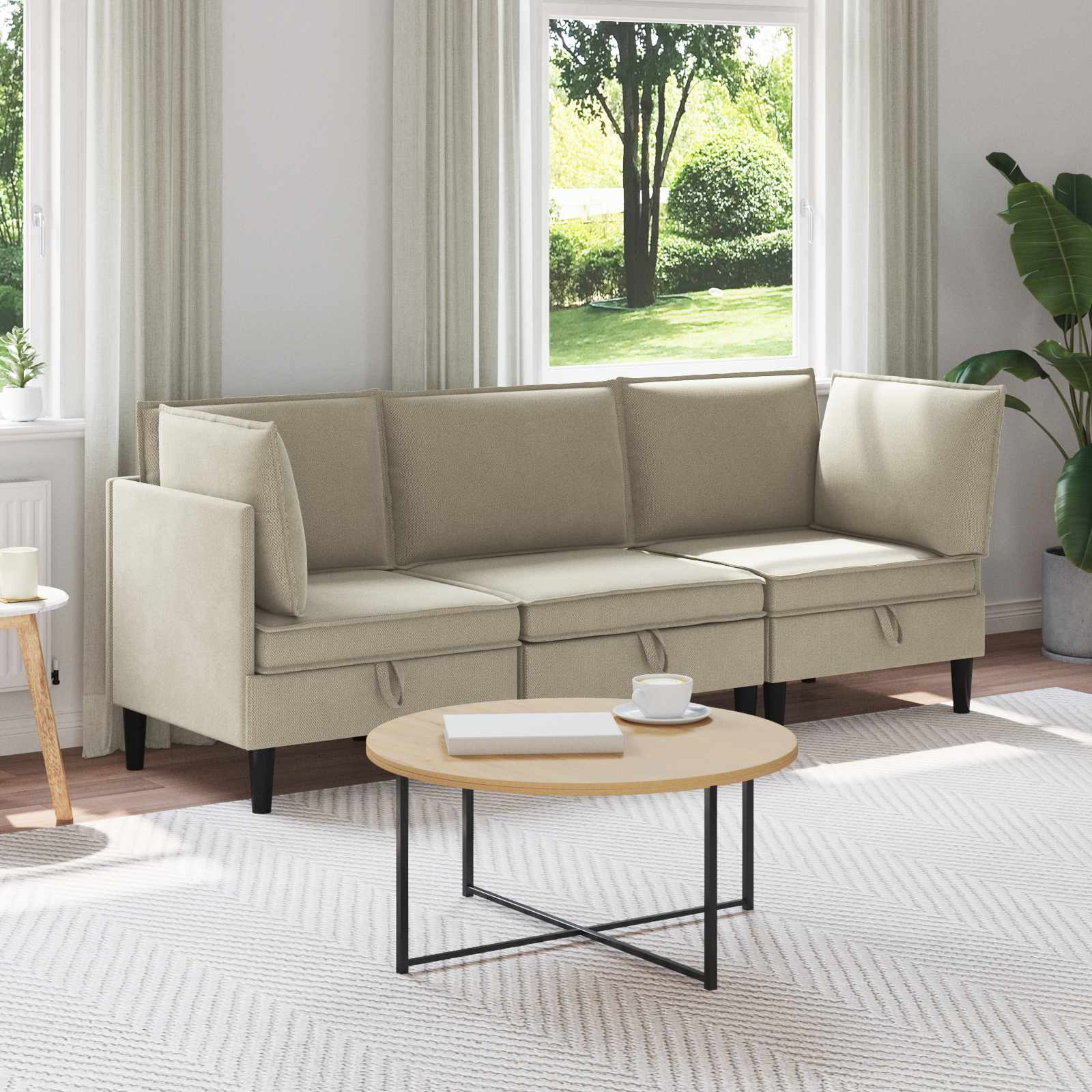 vidaXL Woonkamer Meubelset 3 pcs Crèmekleurig Stof