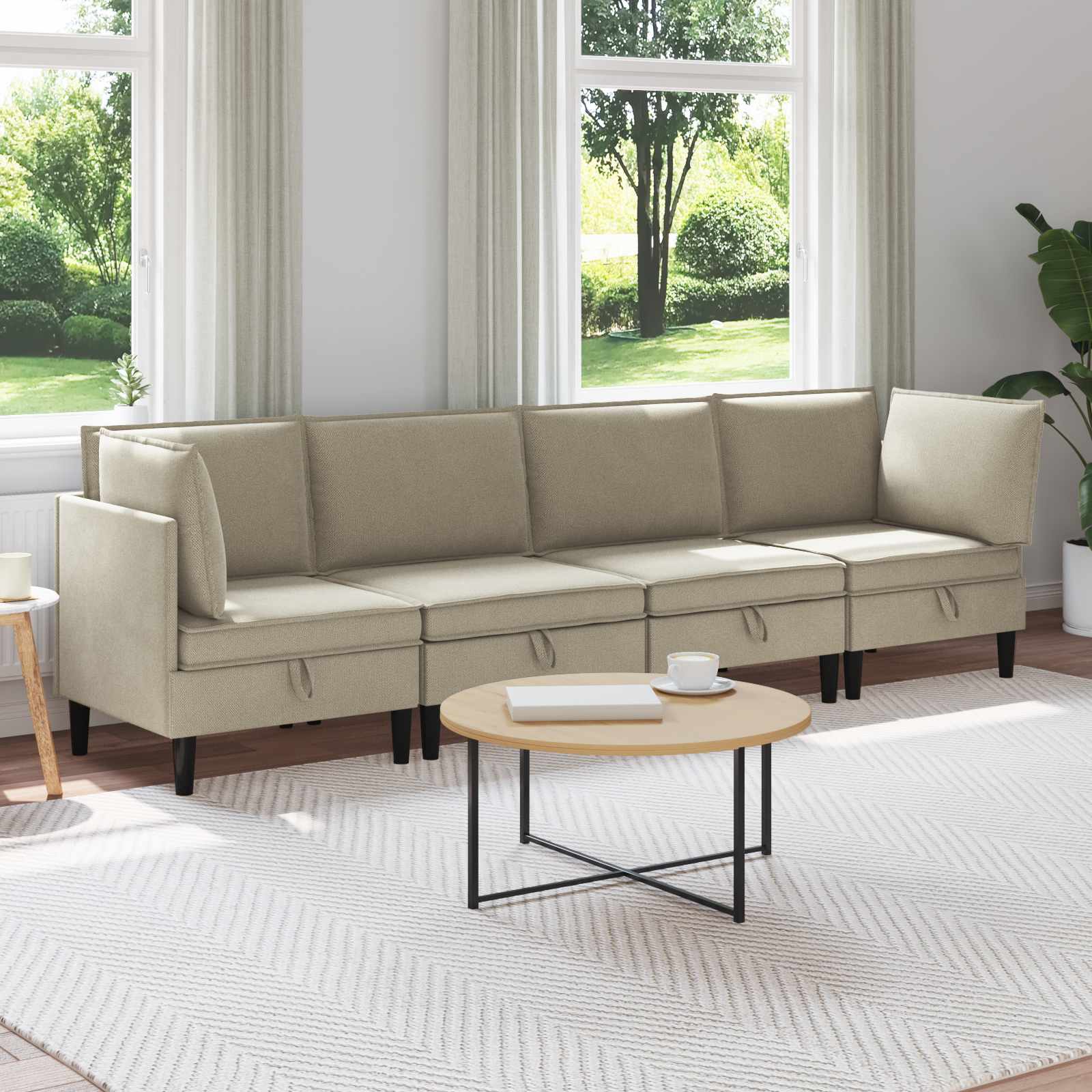 vidaXL Woonkamer Meubelset 3 pcs Crèmekleurig Stof