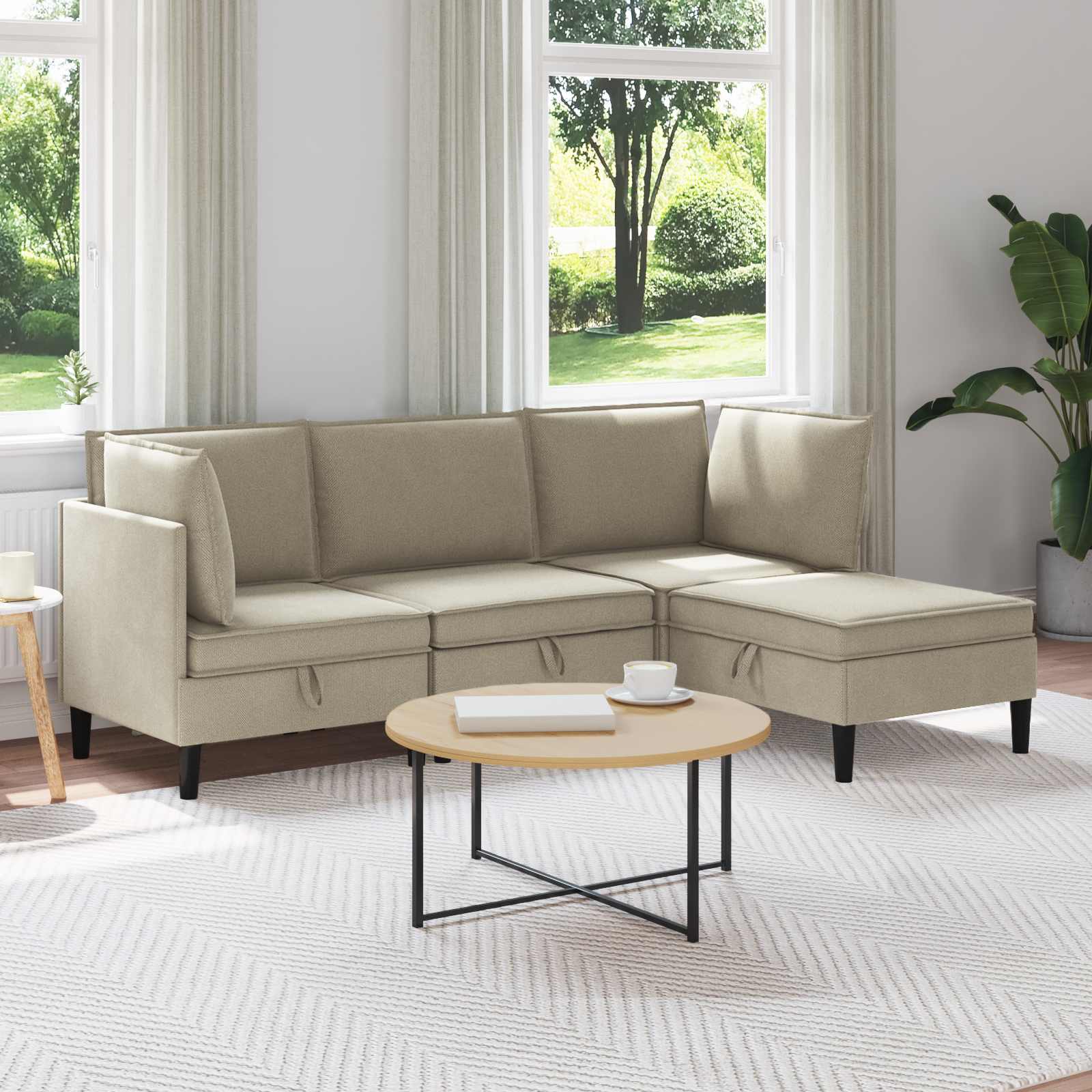 vidaXL Woonkamer Meubelset 3 pcs Crèmekleurig Stof
