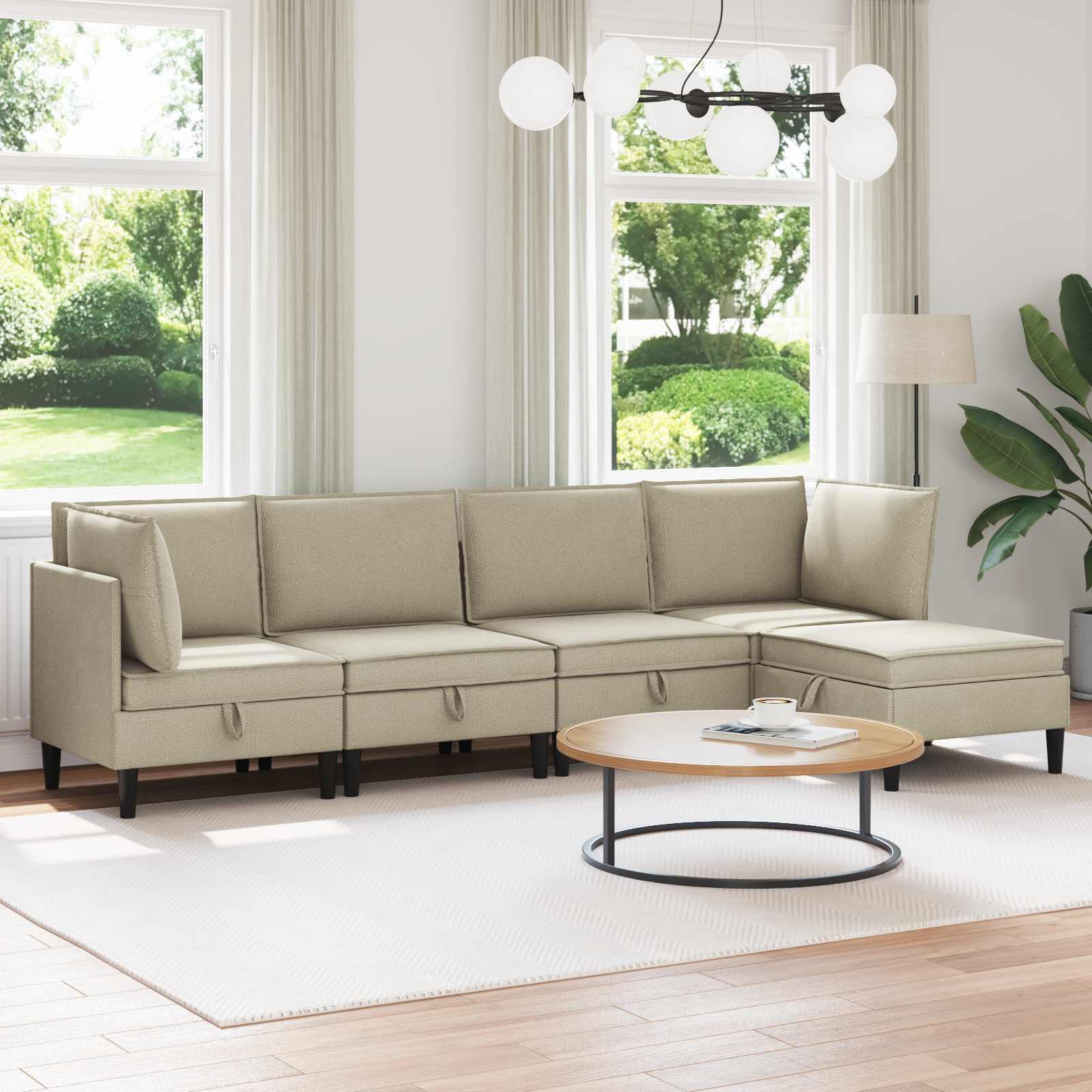 vidaXL Woonkamer Meubelset 3 pcs Crèmekleurig Stof