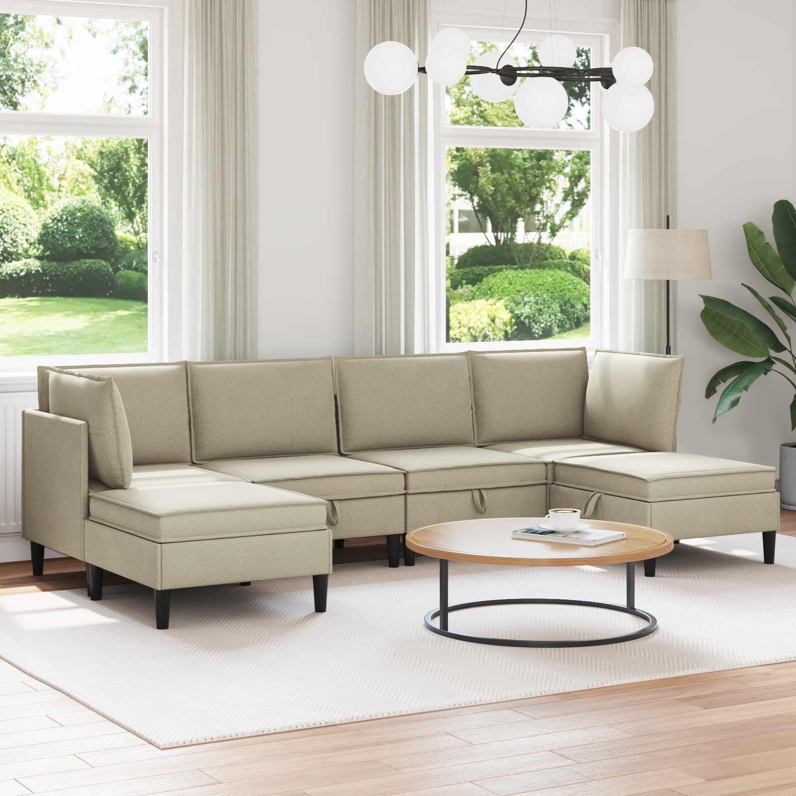 vidaXL Woonkamer Meubelset 3 pcs Crèmekleurig Stof