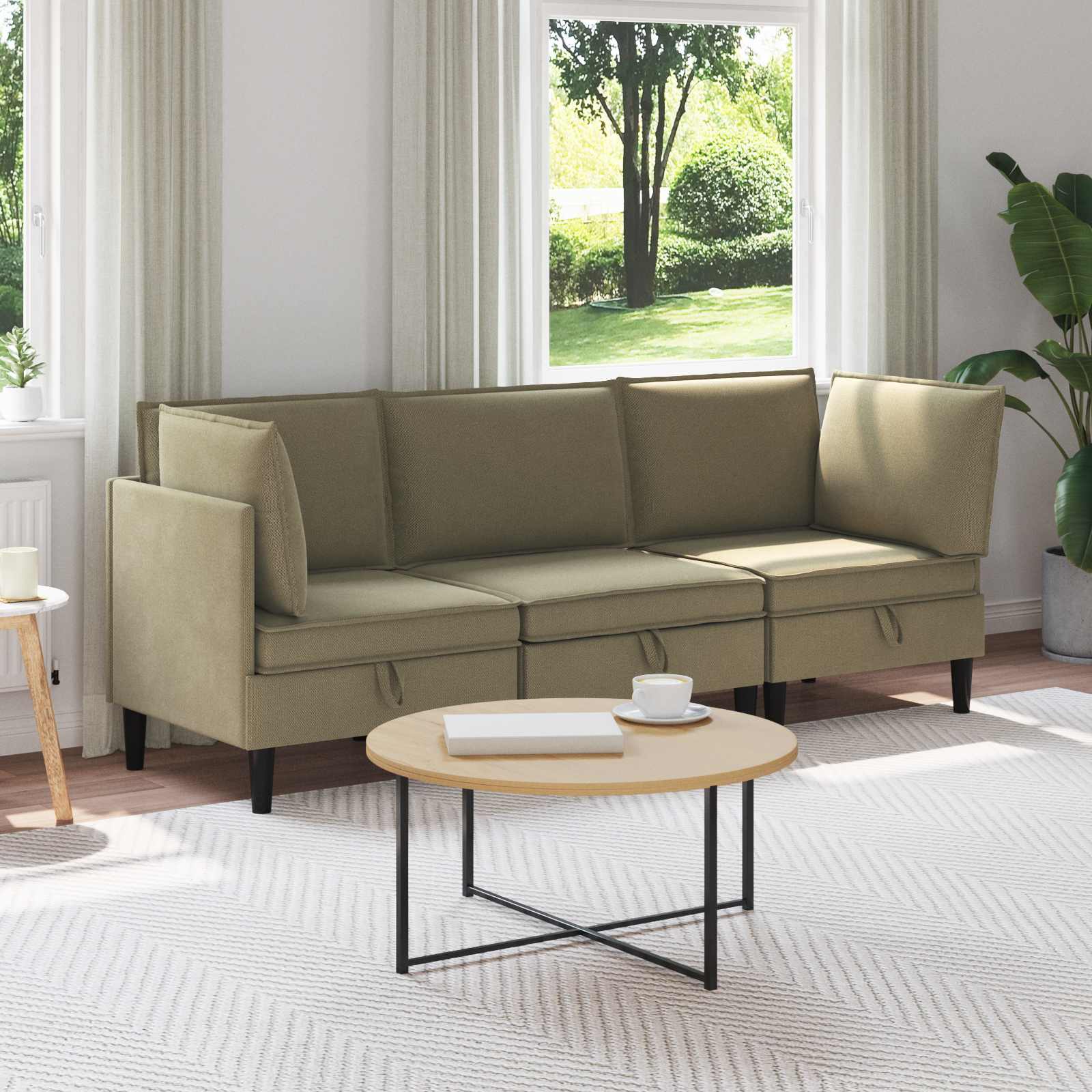 vidaXL Woonkamer Meubelset 3 pcs Crèmekleurig Stof