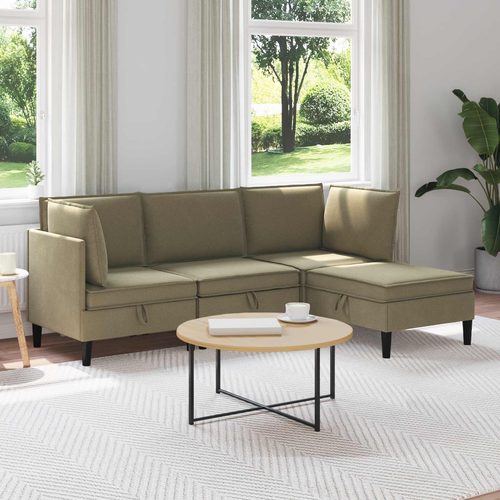 vidaXL Woonkamer Meubelset 3 pcs Crèmekleurig Stof